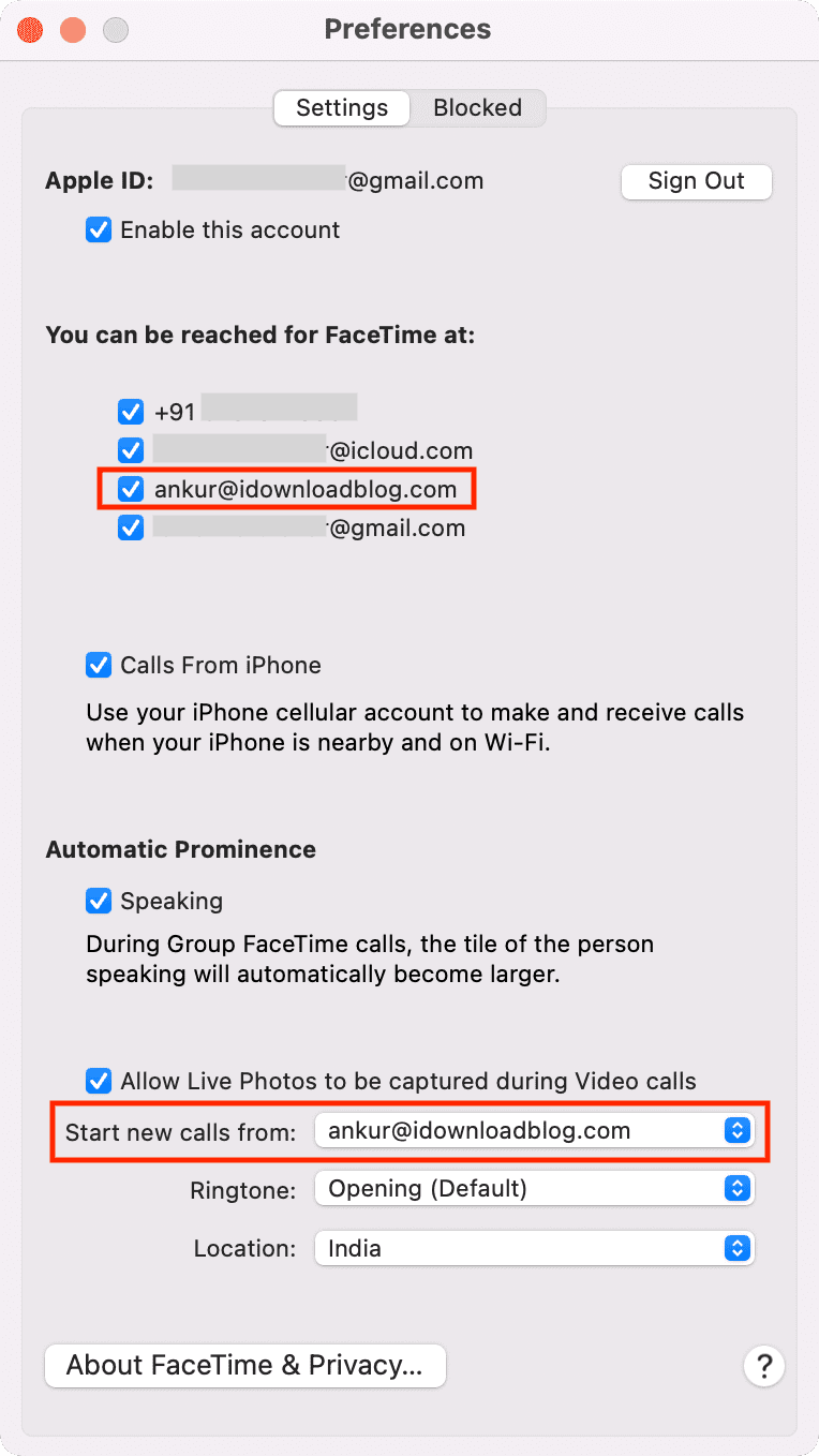 Nuova email aggiunta a FaceTime su Mac