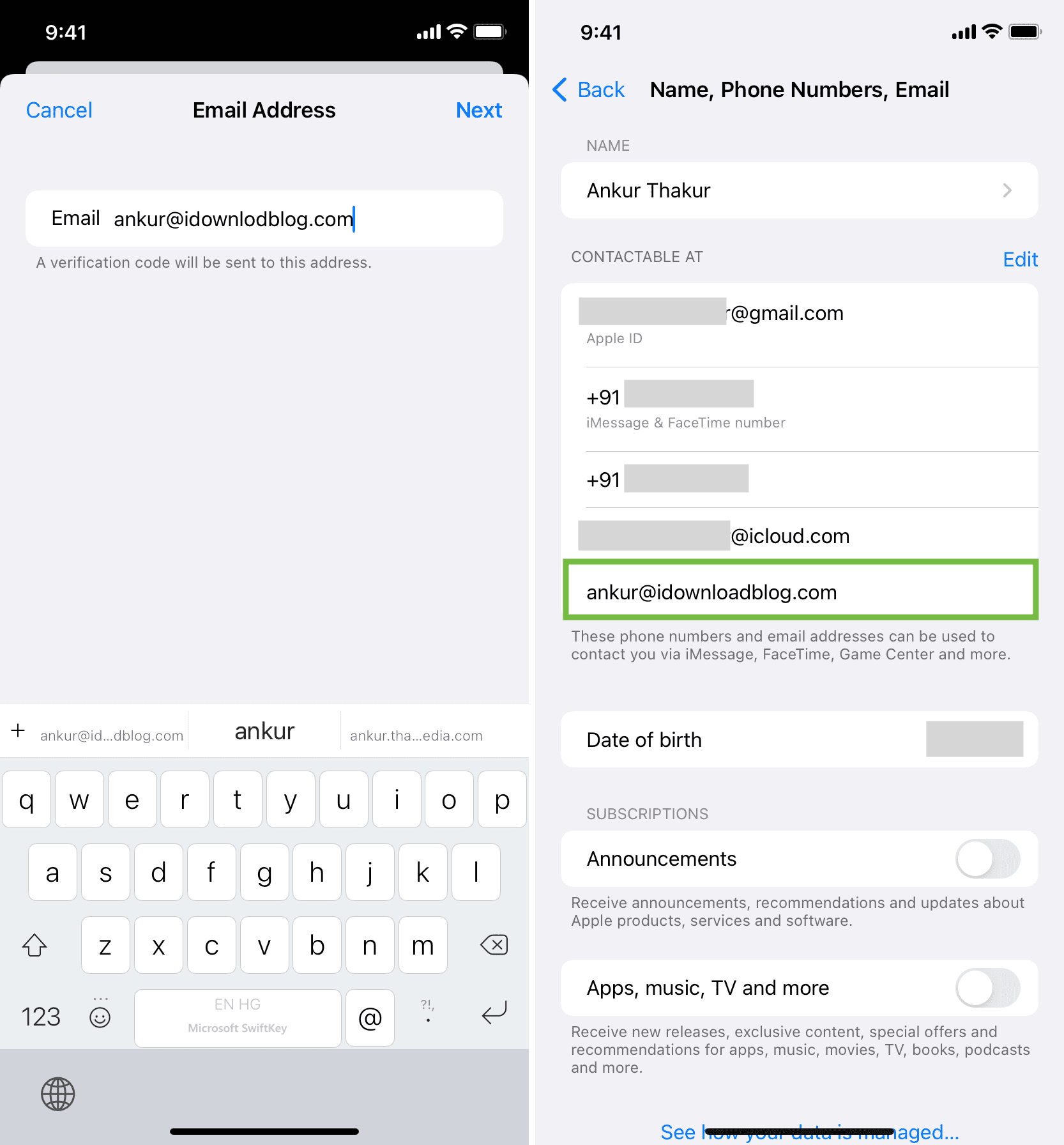 Nuovo indirizzo email aggiunto all'ID Apple