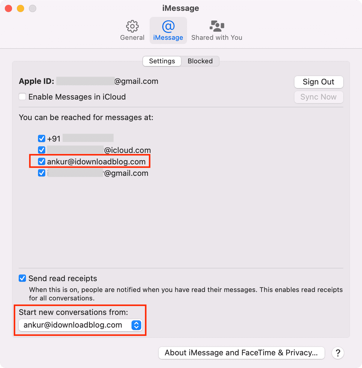 Nuova email aggiunta a iMessage su Mac