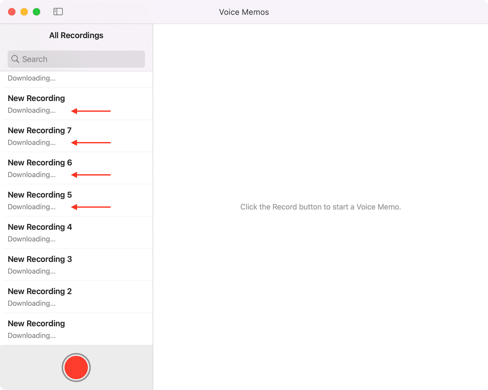 Download delle registrazioni vocali nell'app Memo vocali su Mac
