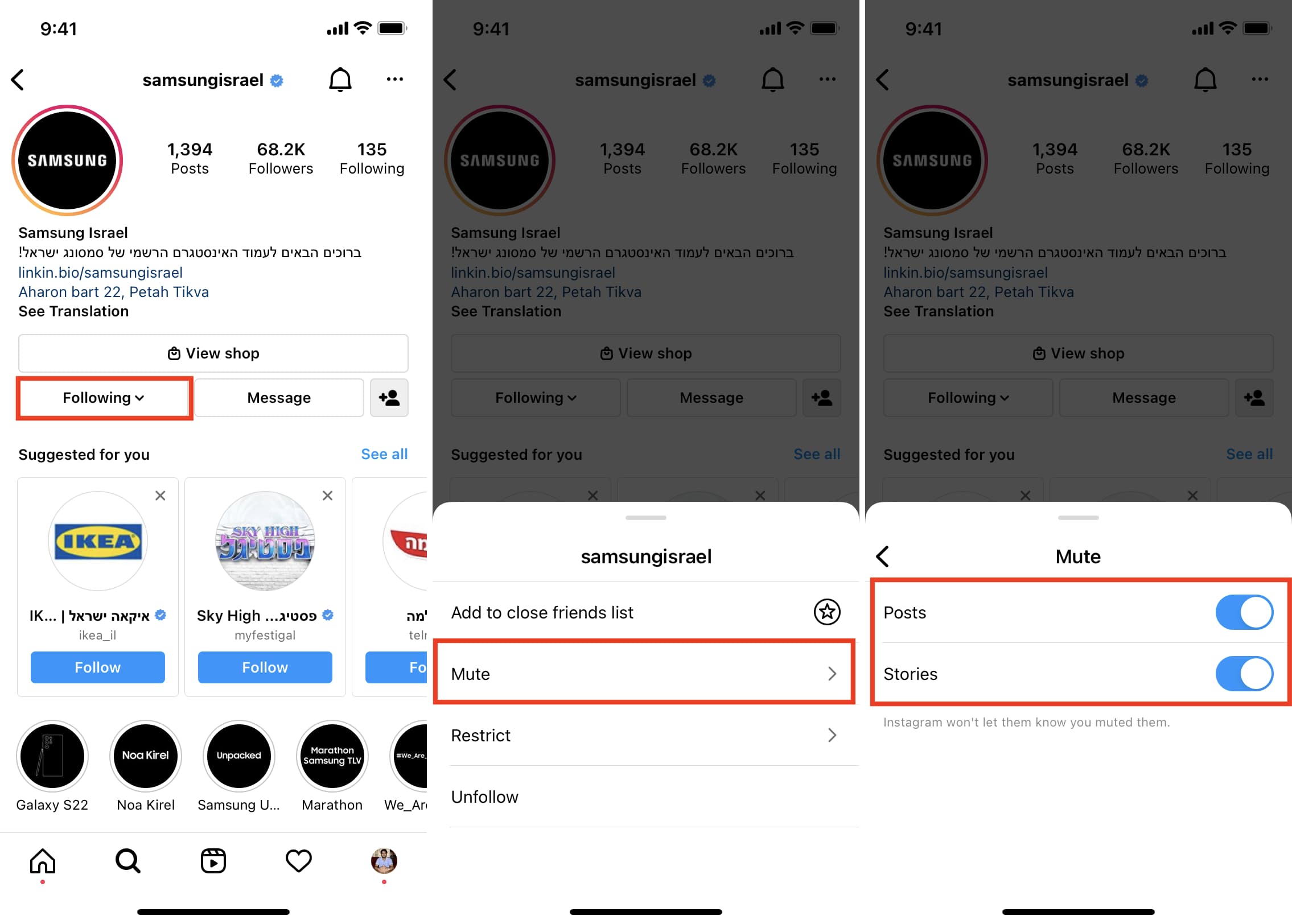 Disattiva il post e la storia di Instagram dal profilo di una persona