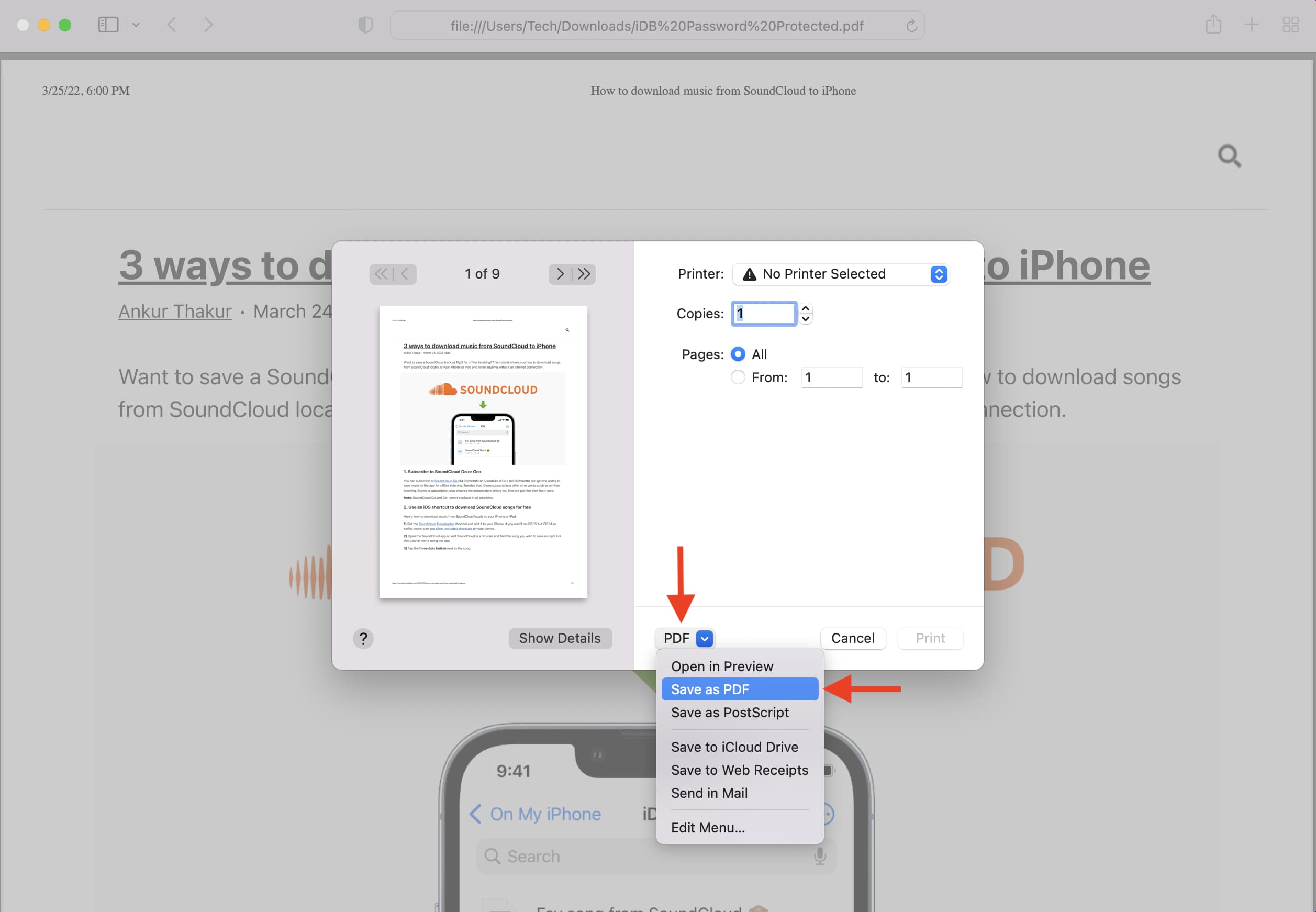 Sblocca PDF usando Safari su Mac