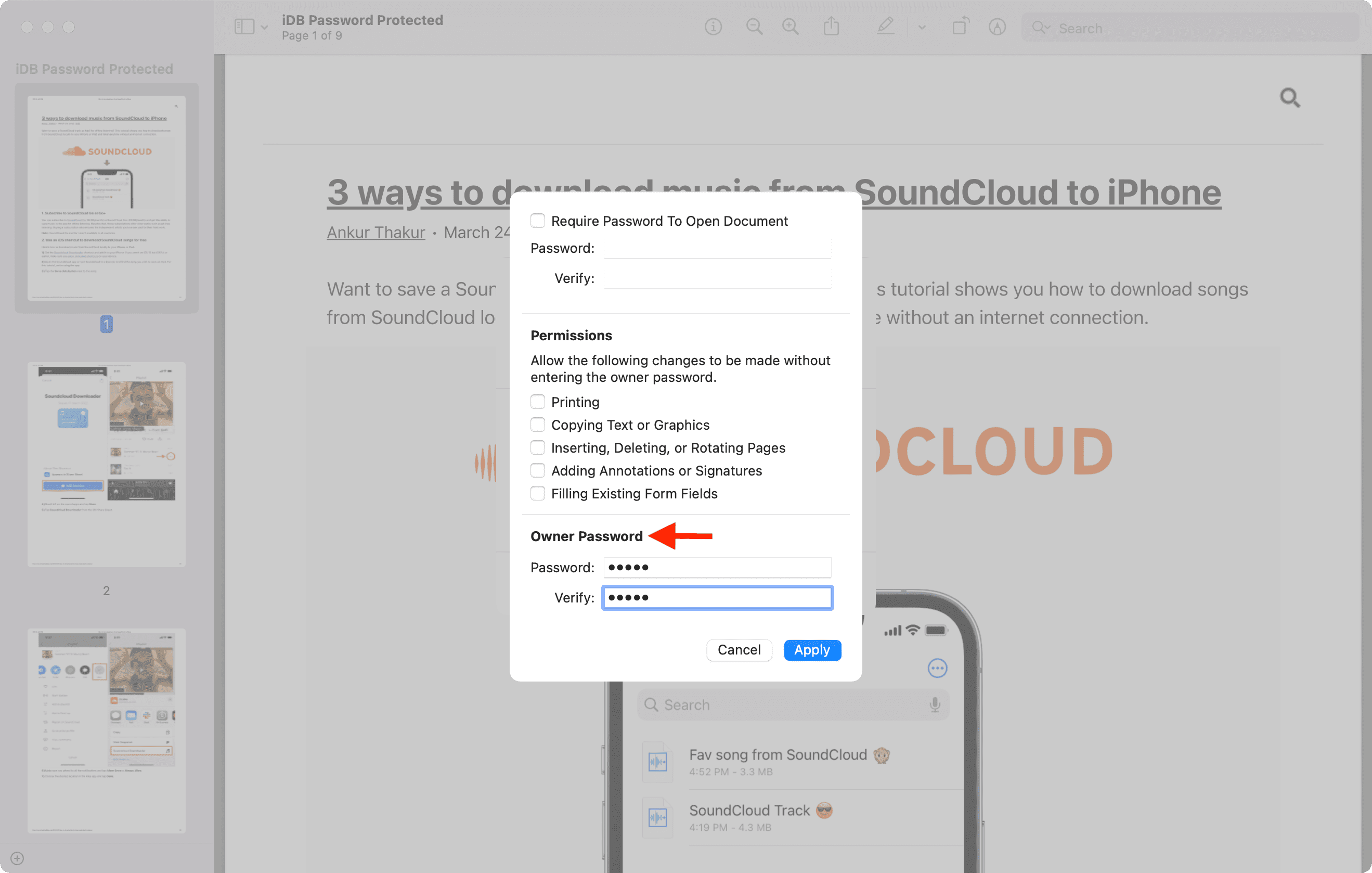 Password del proprietario per PDF in Anteprima su Mac