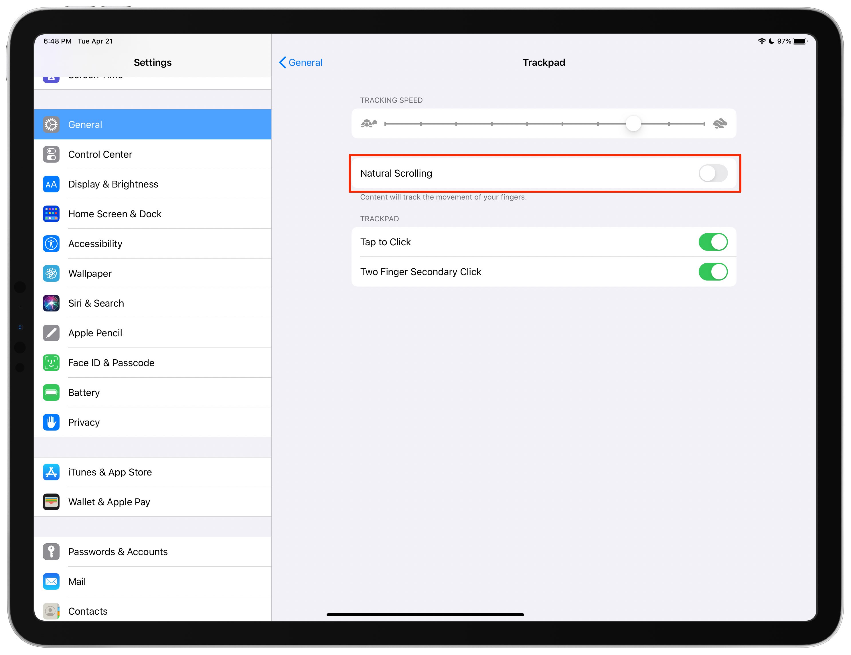 Direzione di scorrimento dell'iPad