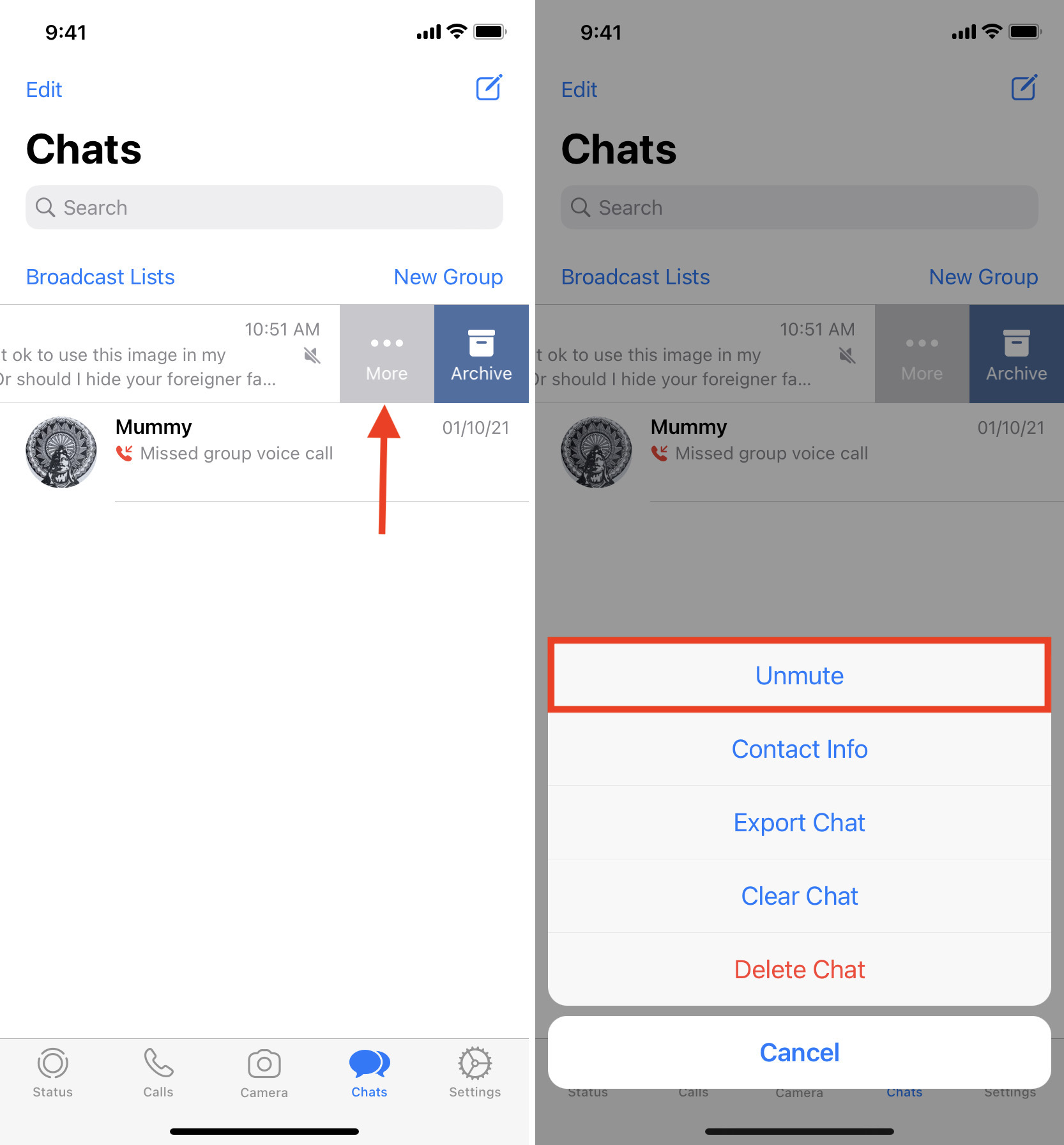 Attiva una chat silenziosa su WhatsApp