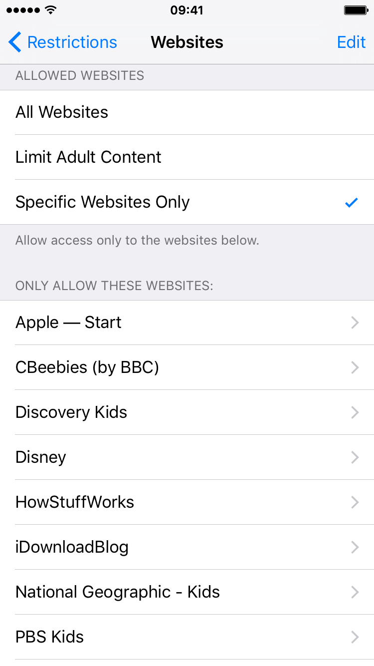 Siti Web consentiti in Safari