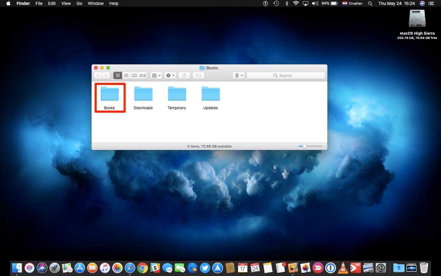 Posizione della libreria iBooks Finestra del Finder Mac