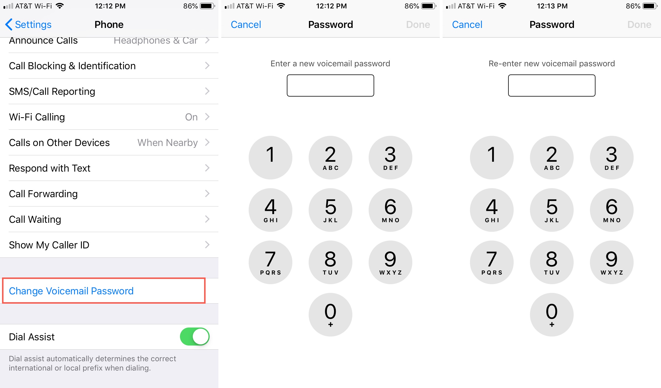 Modifica la password della segreteria telefonica su iPhone