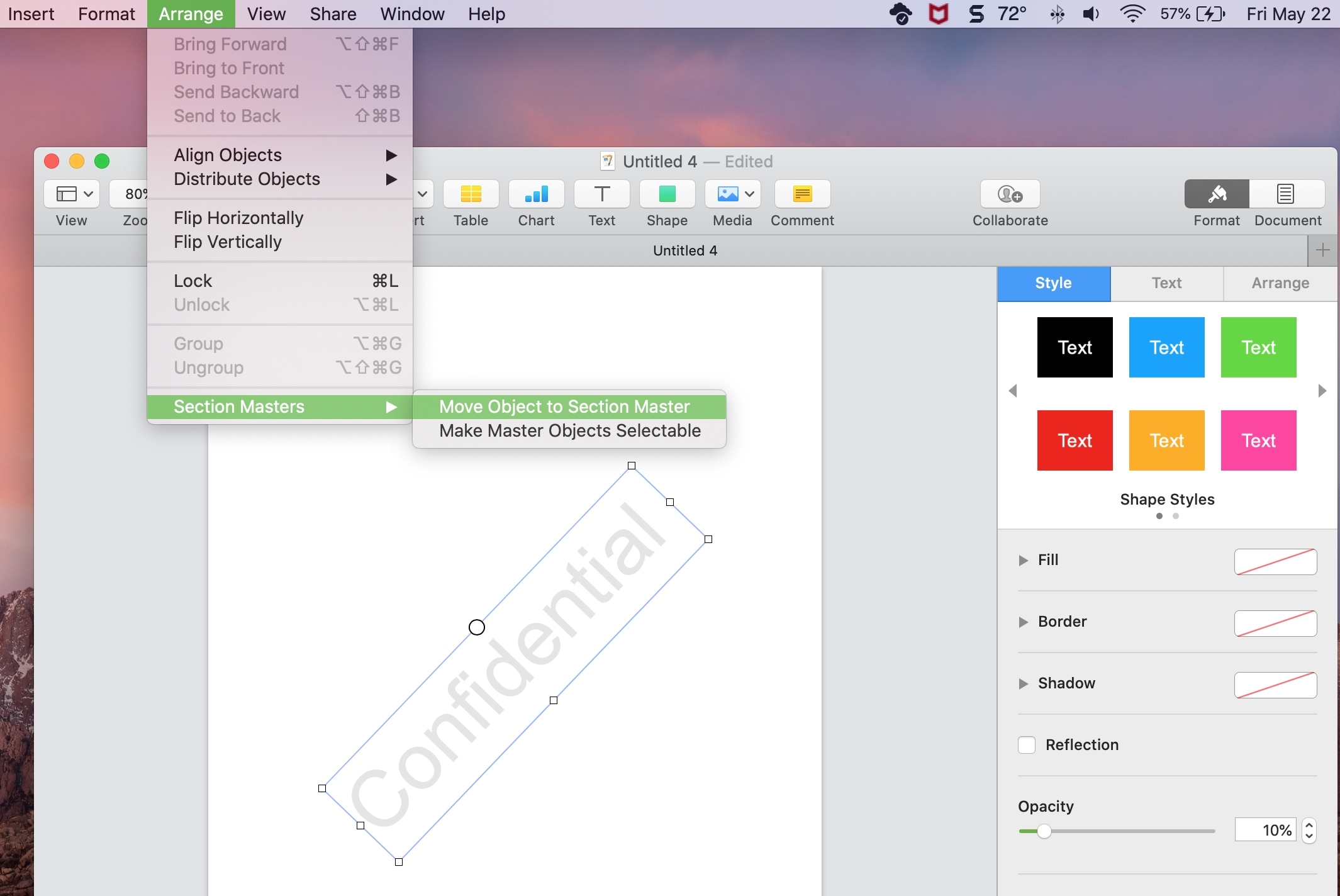Pagine Sposta Oggetto Sezione Master Mac