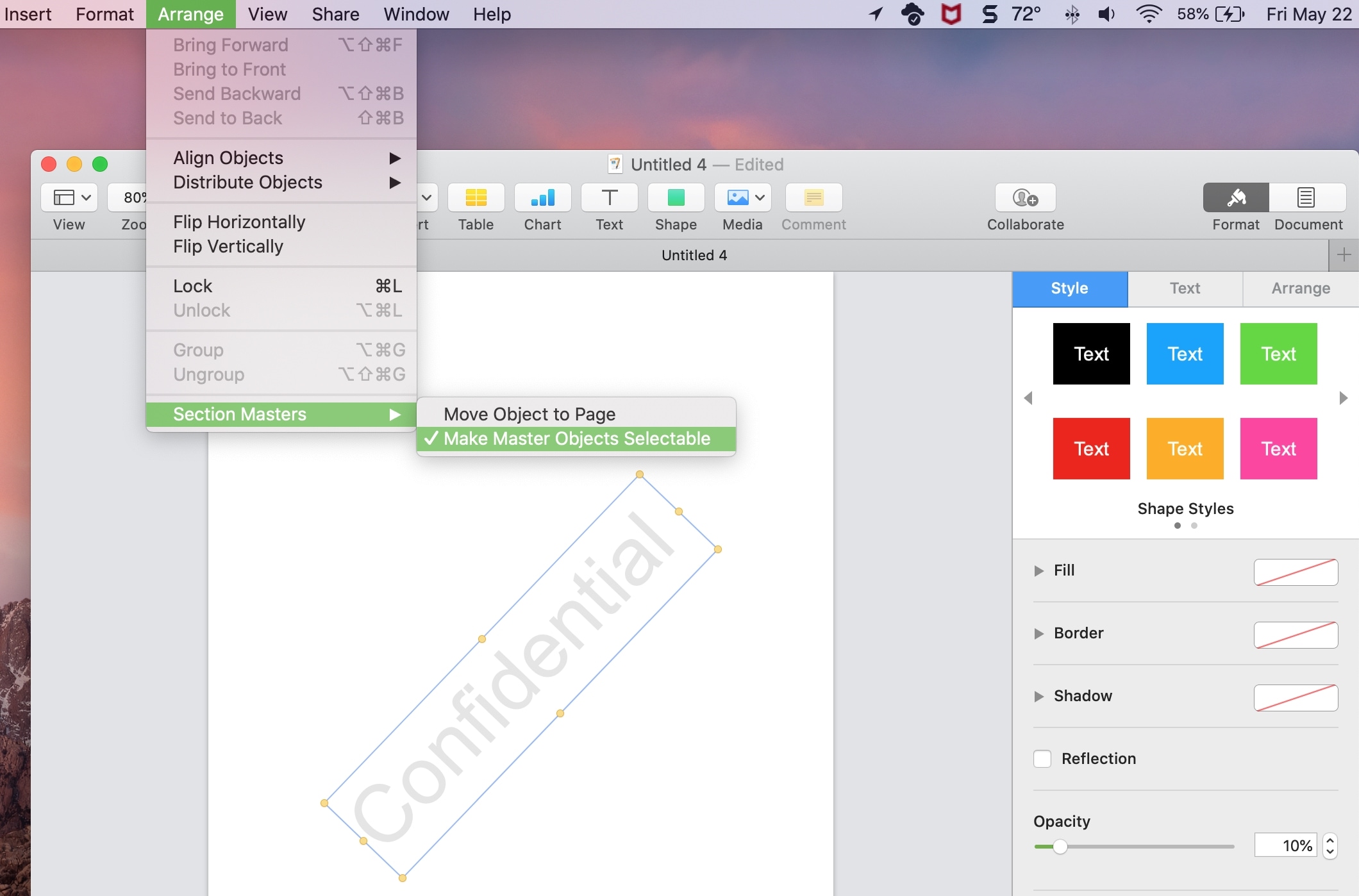 Le pagine rendono selezionabile l'oggetto Mac