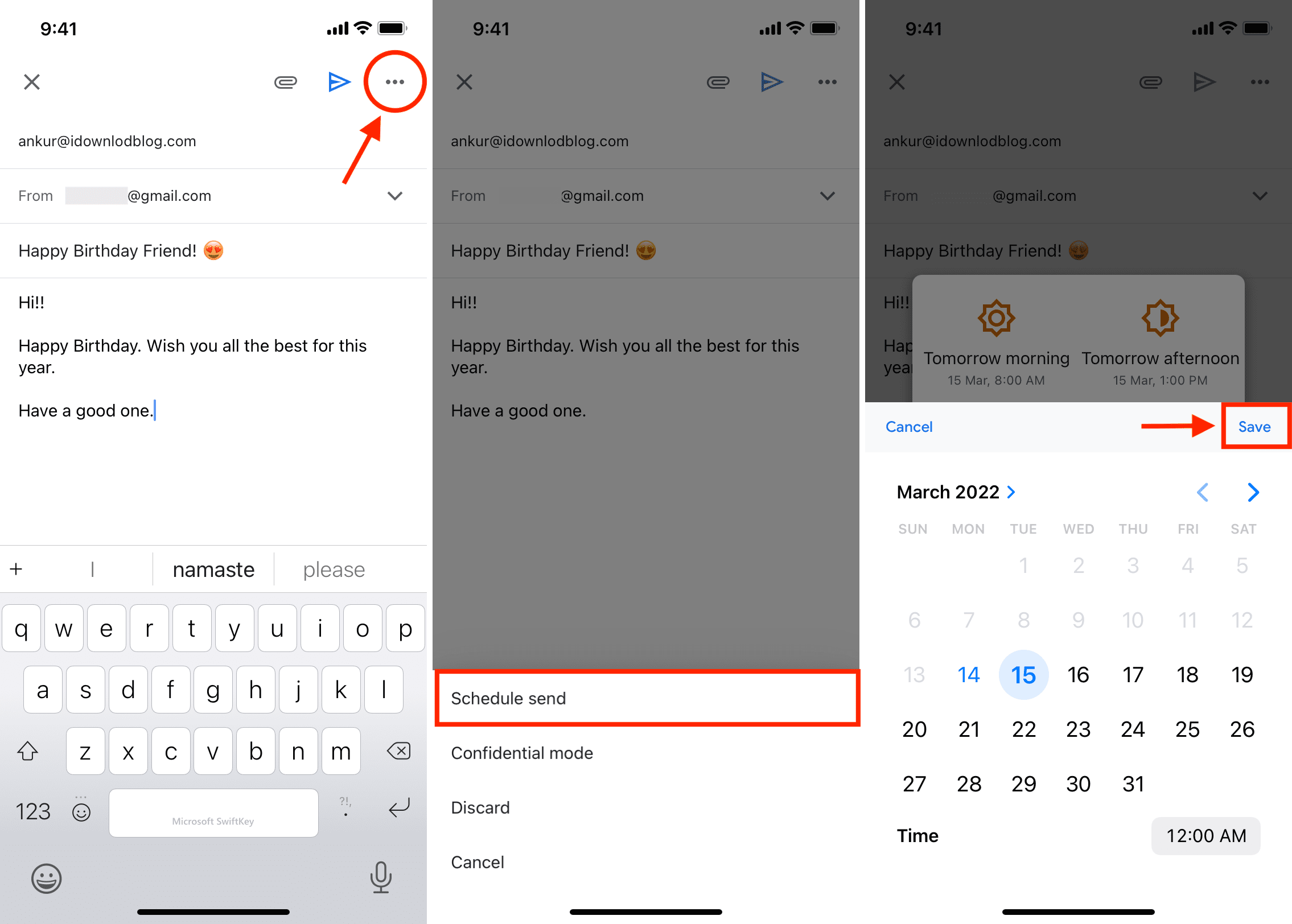 Pianifica l'e-mail in Gmail su iPhone