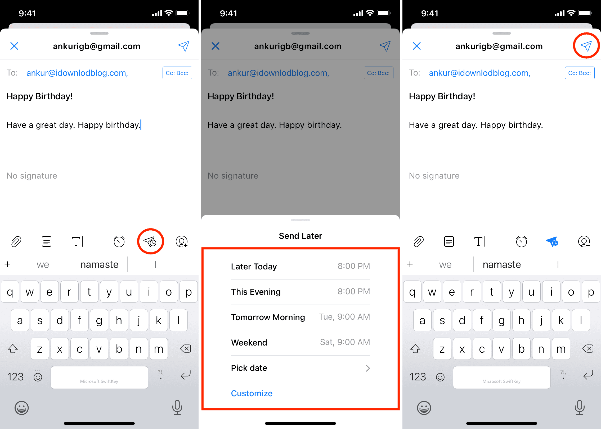 Pianifica l'e-mail in Spark su iPhone
