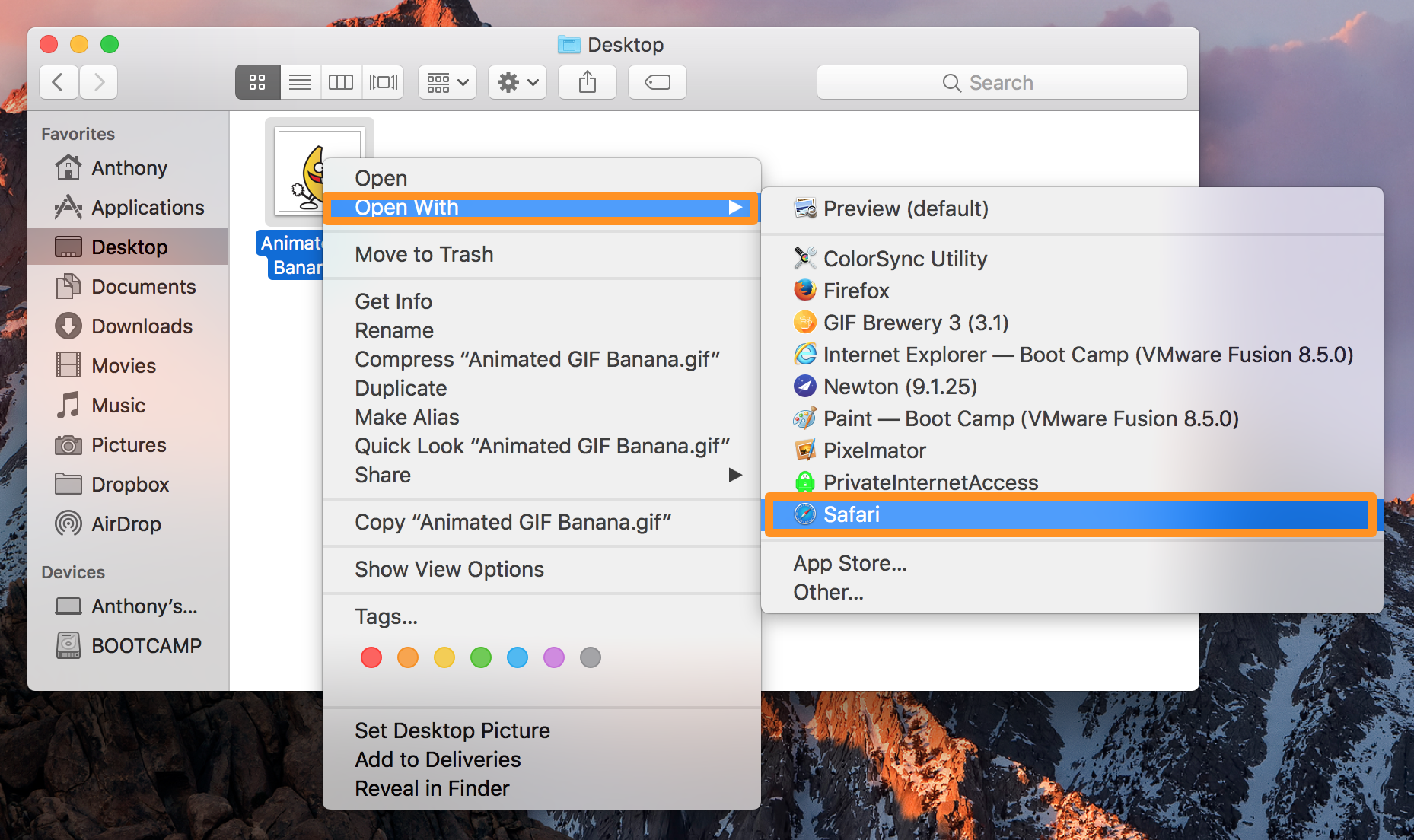GIF animata Apri con... Safari