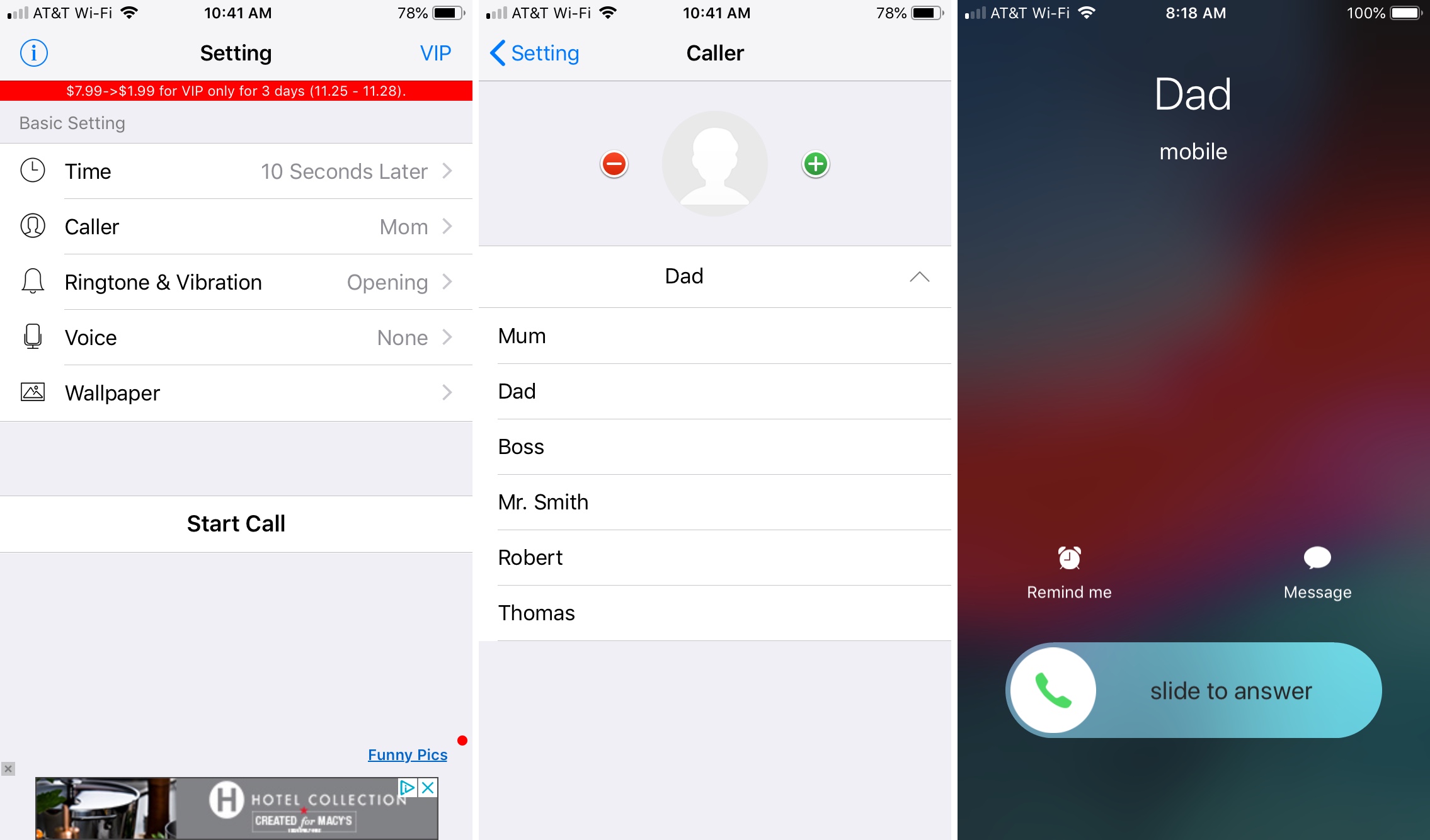 Impostazioni Fake Call Plus e Chiama iPhone