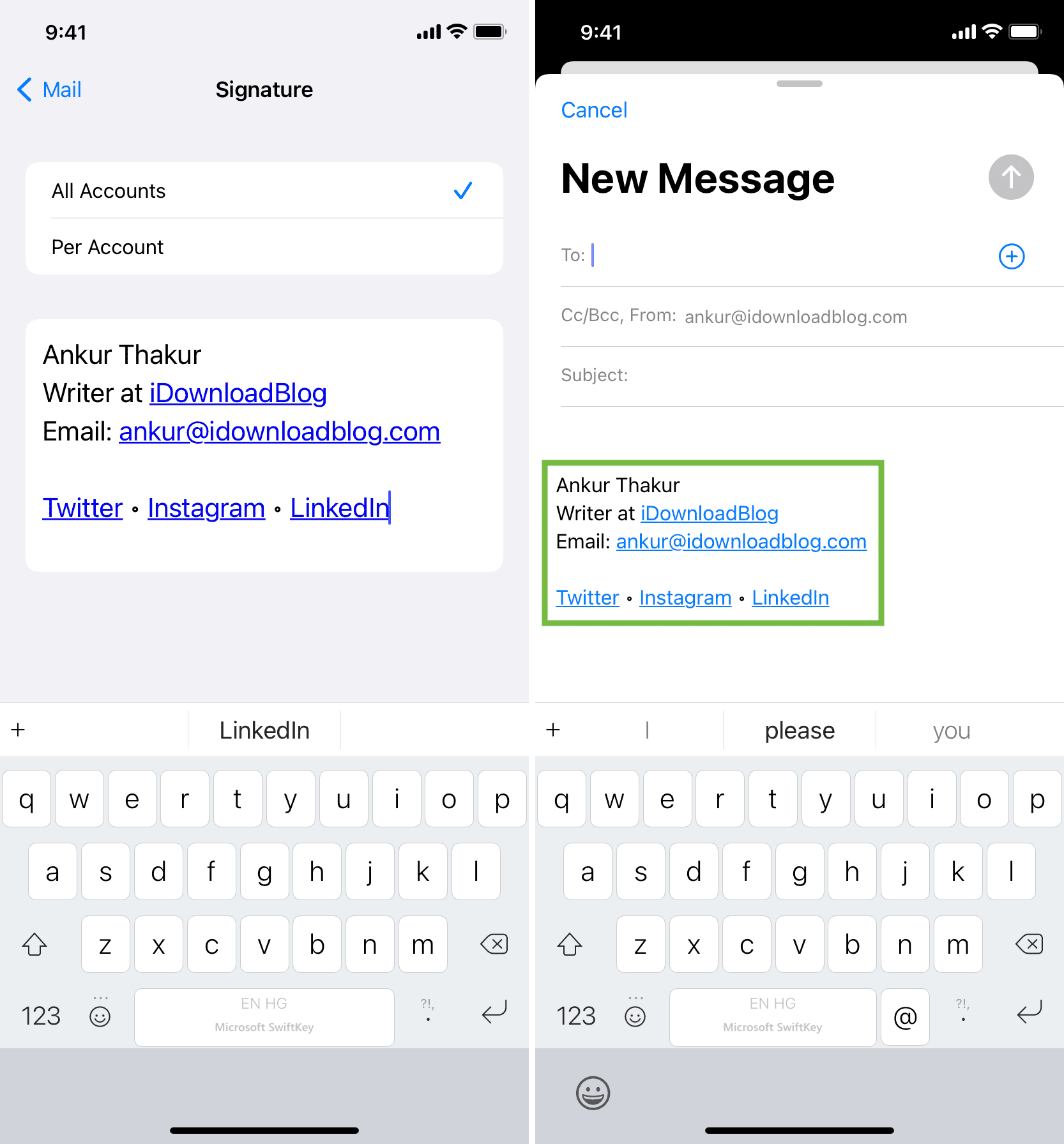 Aggiungi la firma HTML a iOS Mail
