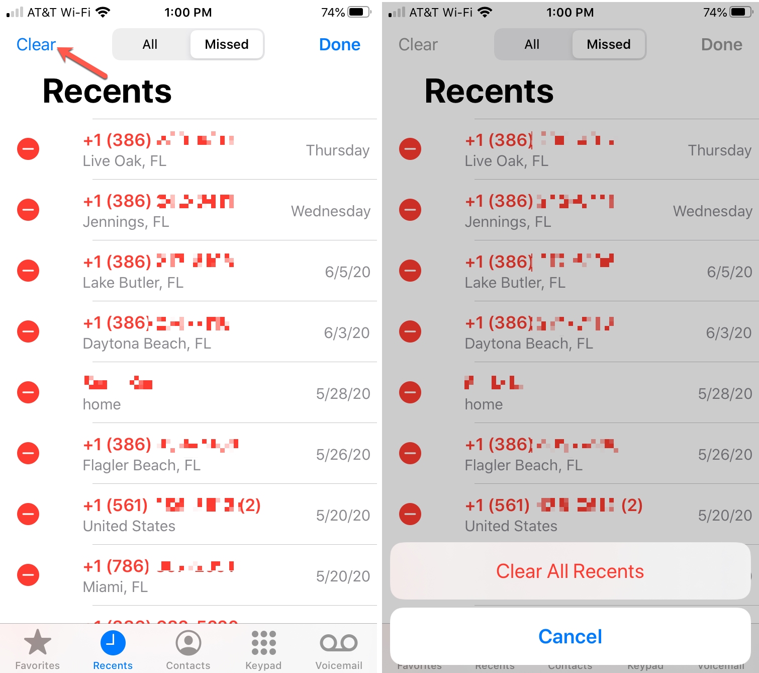 iPhone Cancella tutta la cronologia dei recenti