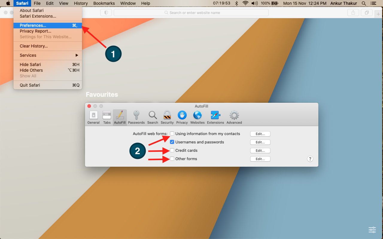 Passaggi per disattivare il riempimento automatico di Safari su Mac