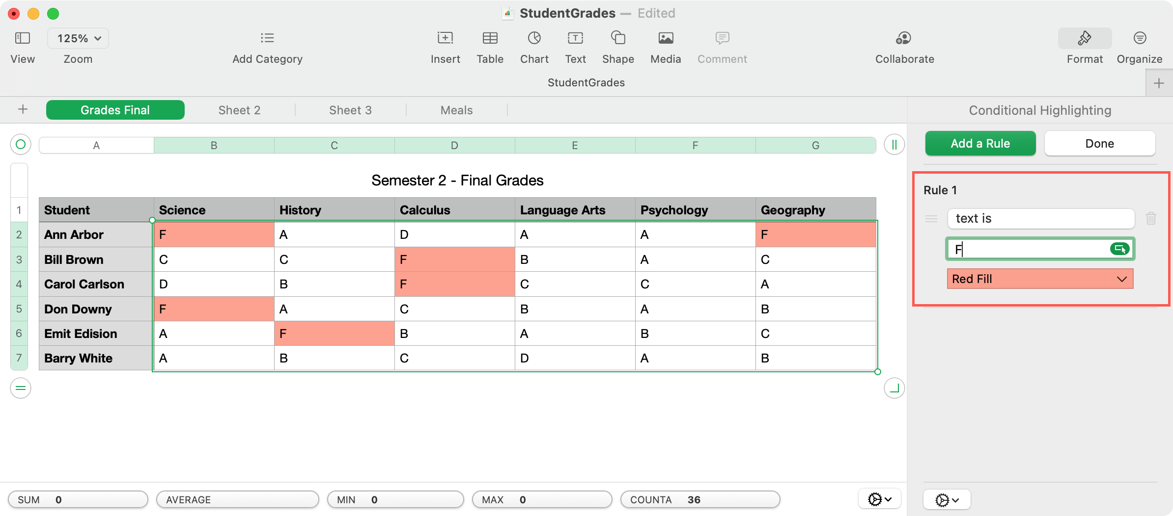 Evidenziazione condizionale in Numbers su Mac