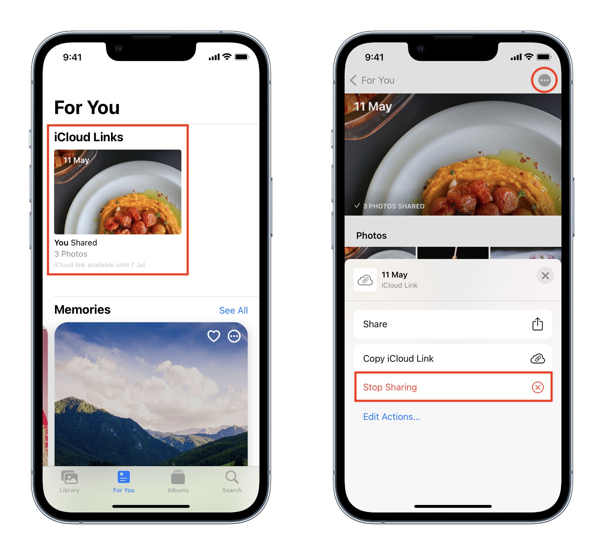 Interrompi la condivisione di foto tramite il collegamento iCloud su iPhone