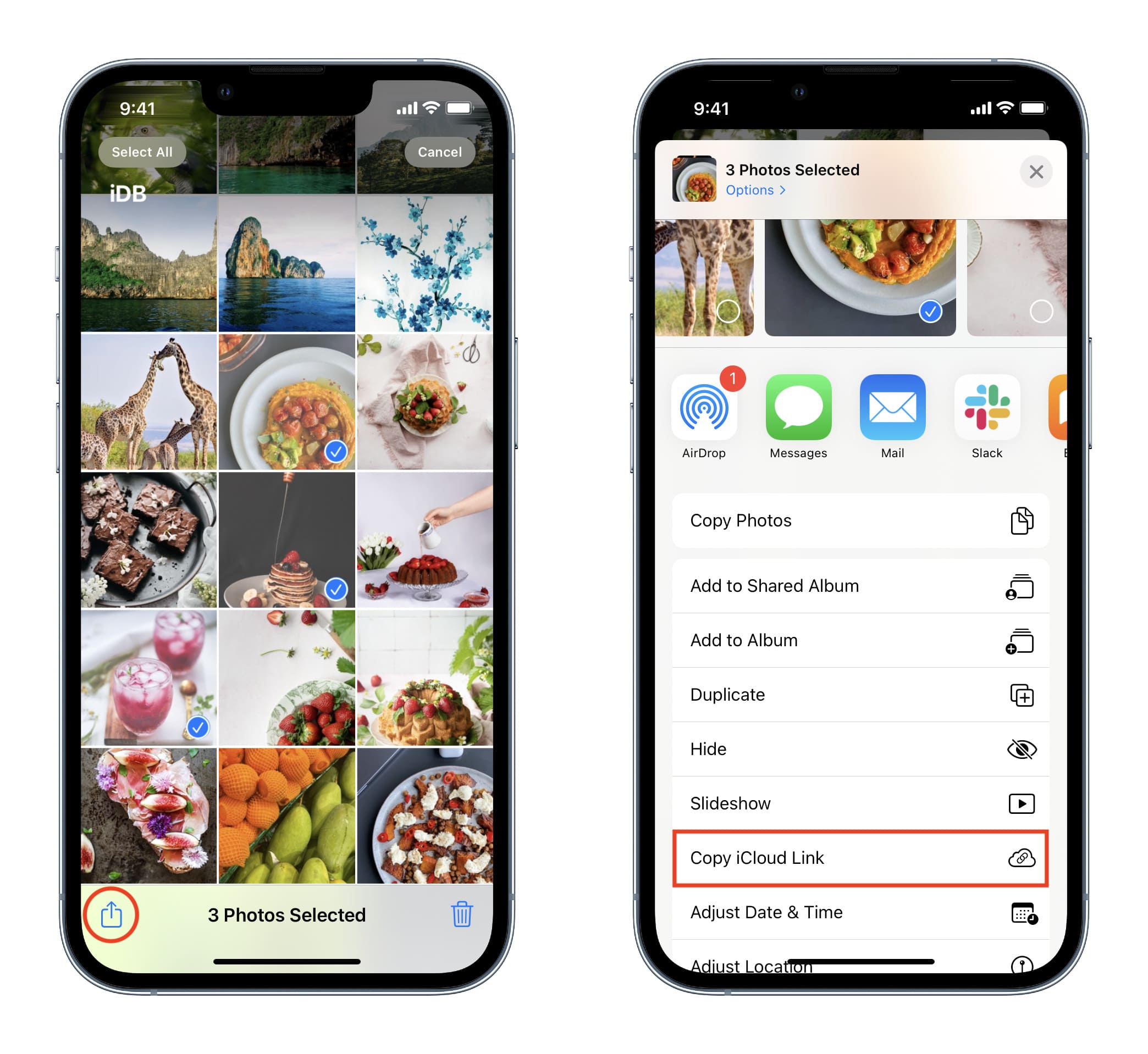 Copia iCloud Link per condividere foto da iPhone