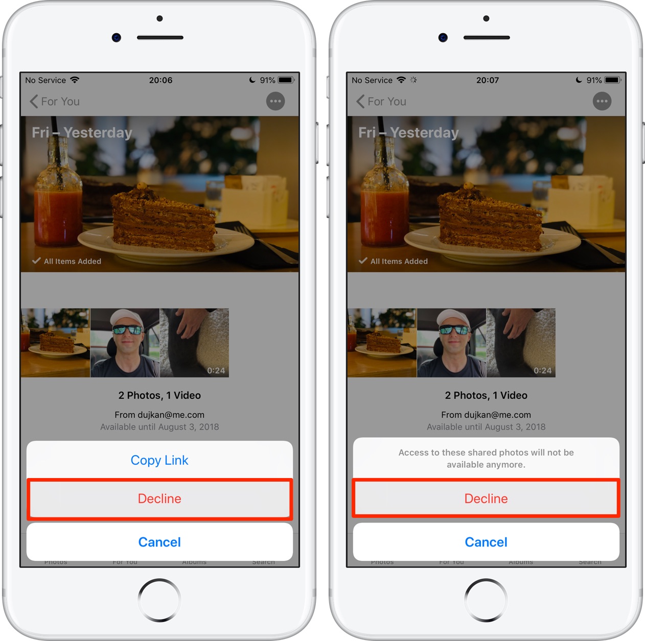 Condividi le foto dell'iPhone - Se desideri condividere ulteriormente i file multimediali di un amico, usa il comando Copia collegamento dal menu a tre punte in Foto