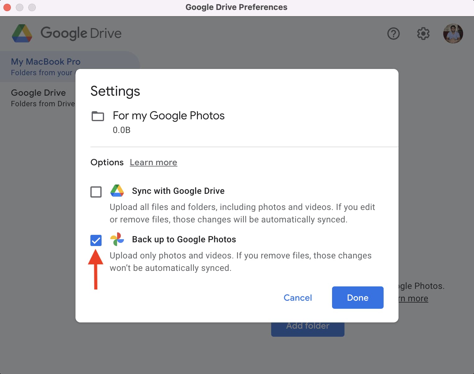 Eseguire il backup su Google Foto su Mac