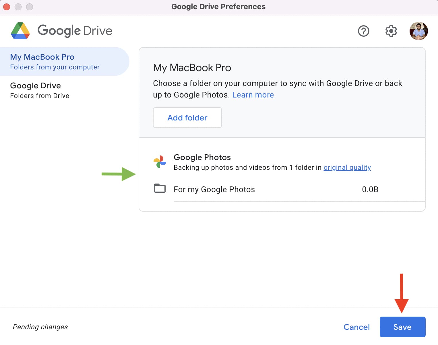 Configura la cartella Google Foto su Mac