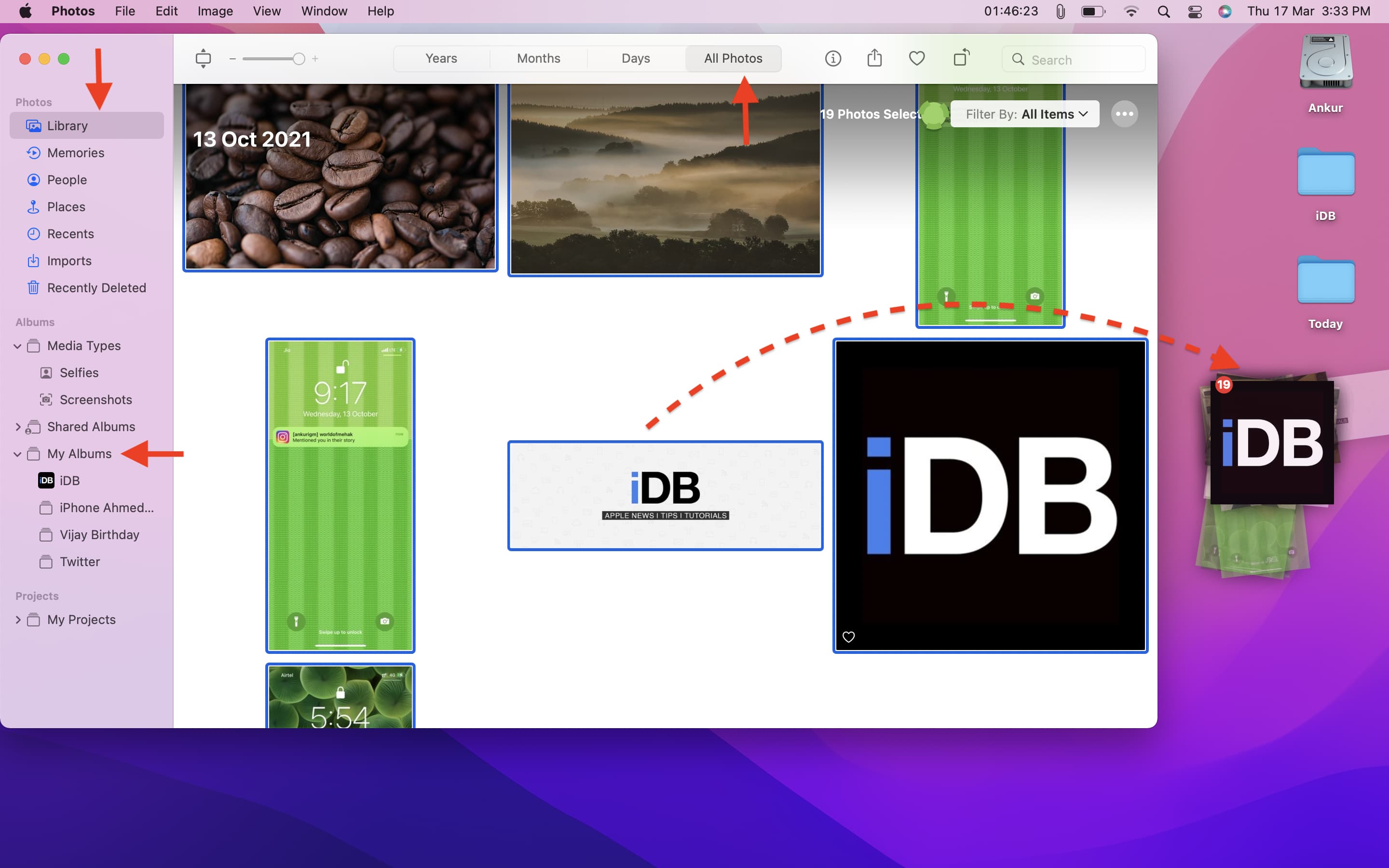 Trascina le immagini dall'app Foto di Mac nella cartella del desktop