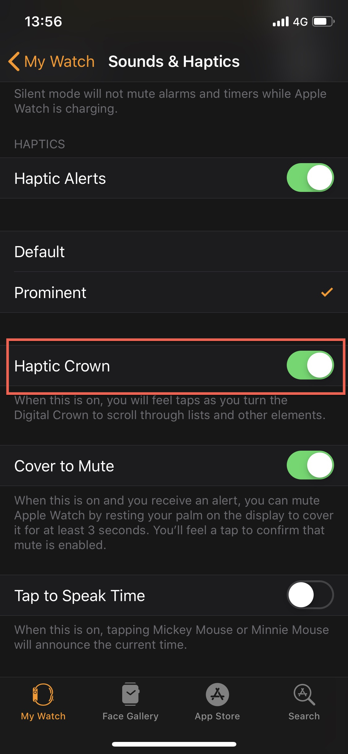Disattiva il feedback aptico della corona digitale iPhone