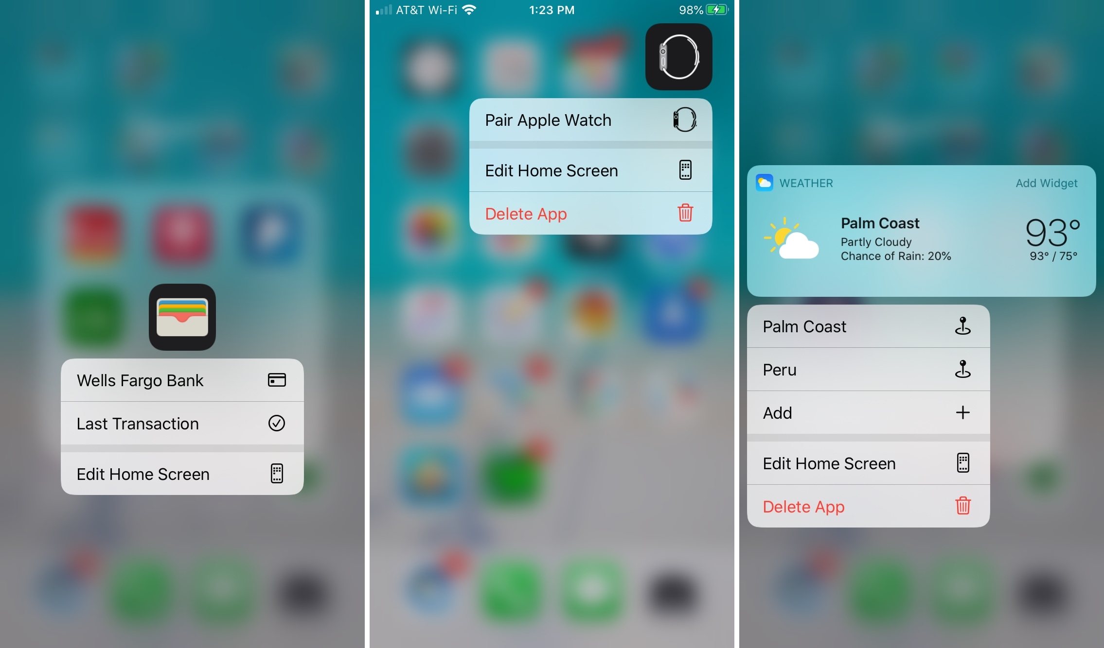 Wallet Watch Weather - Scorciatoie a pressione prolungata