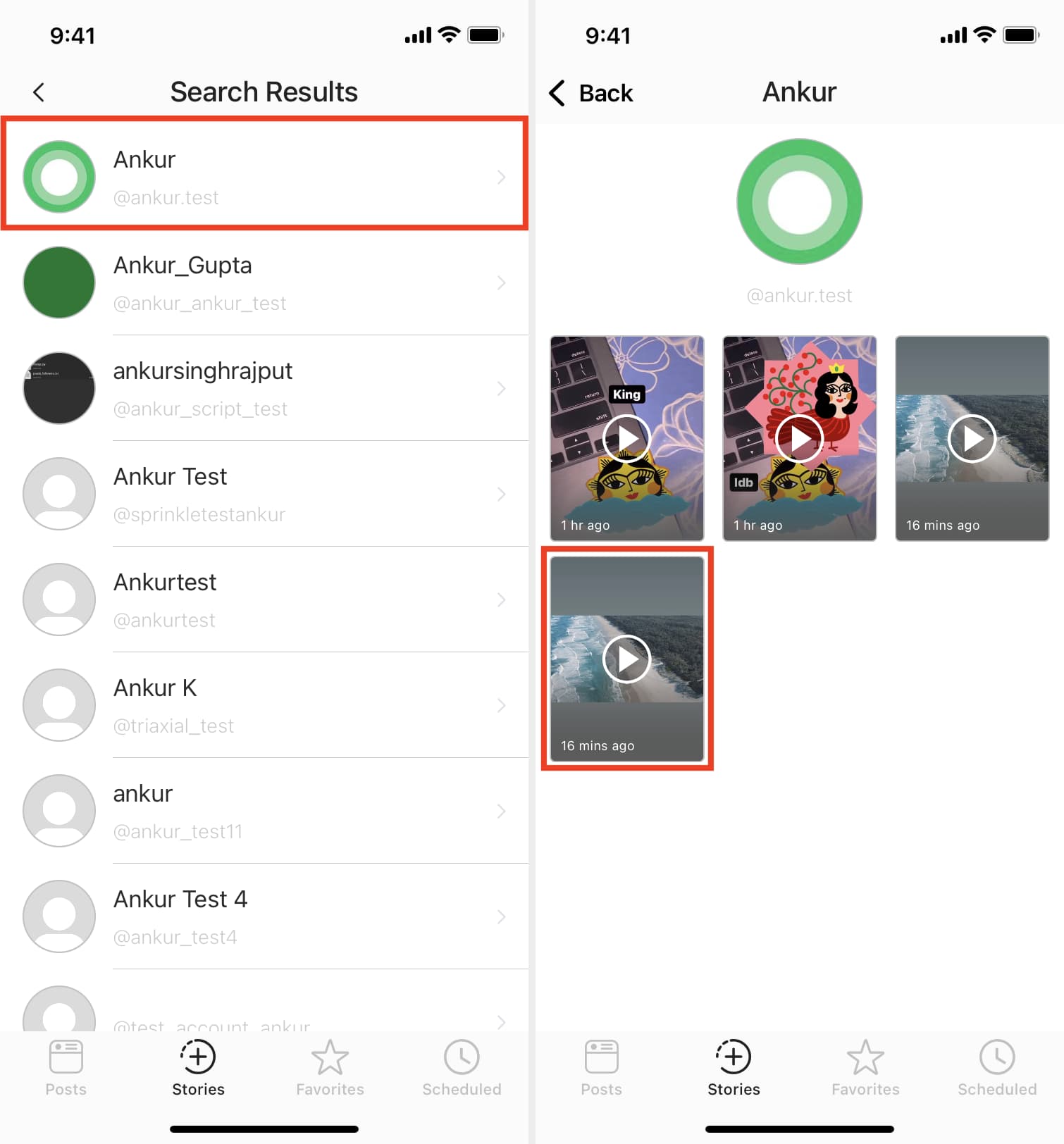 Seleziona l'account e la storia di Instagram nell'app Reposter