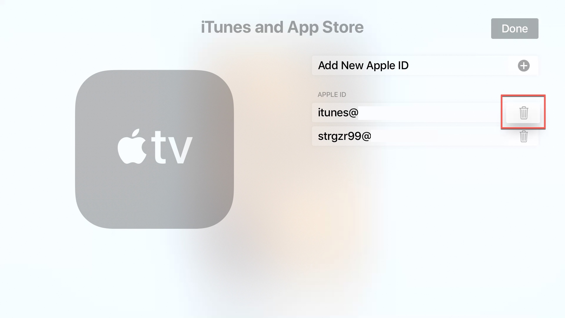 apple tv elimina l'id apple
