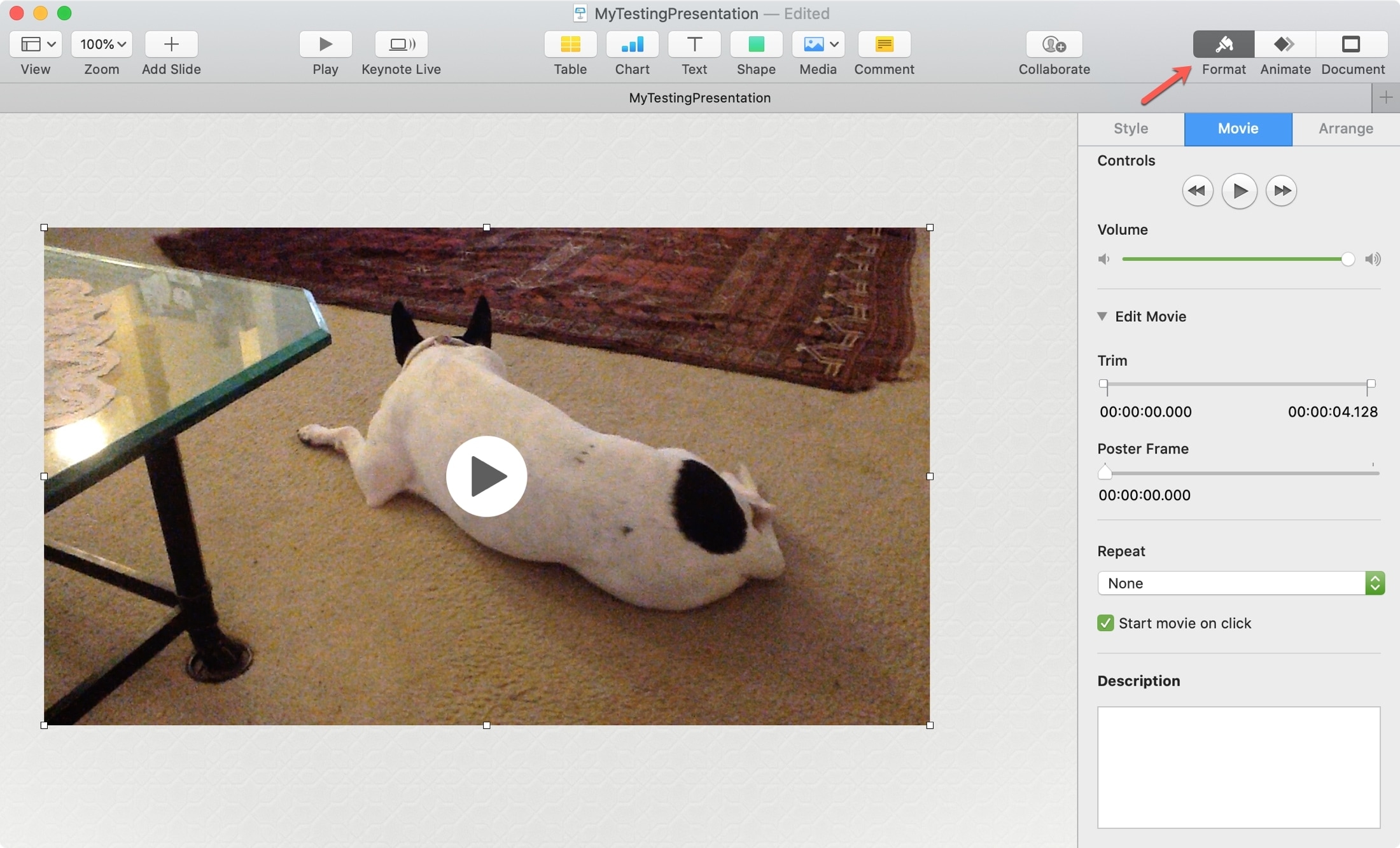 Formatta Video Keynote Mac
