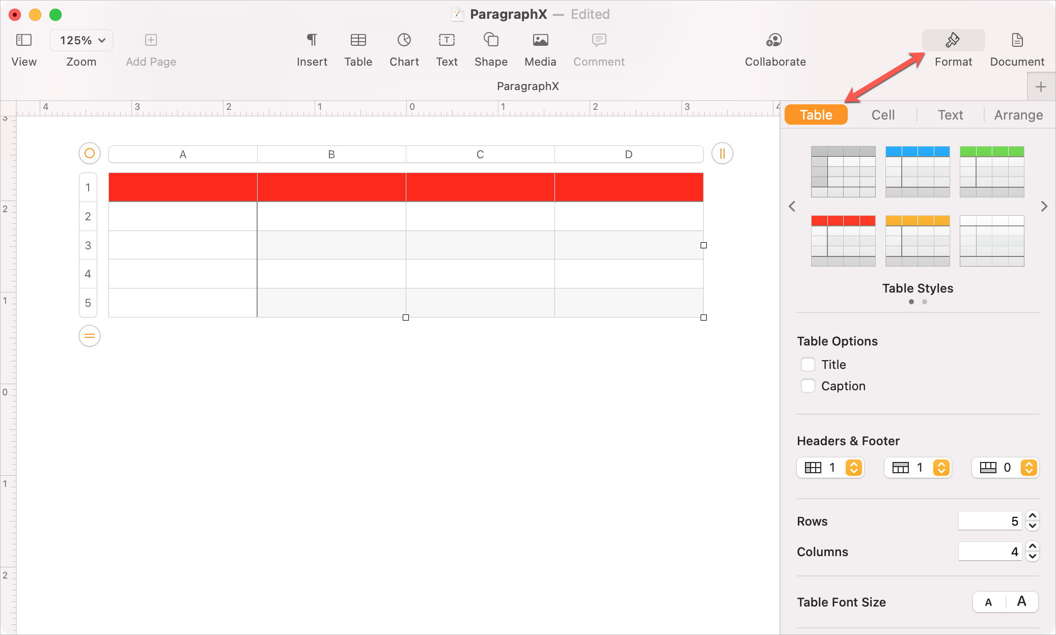 Formatta una tabella in Pages su Mac