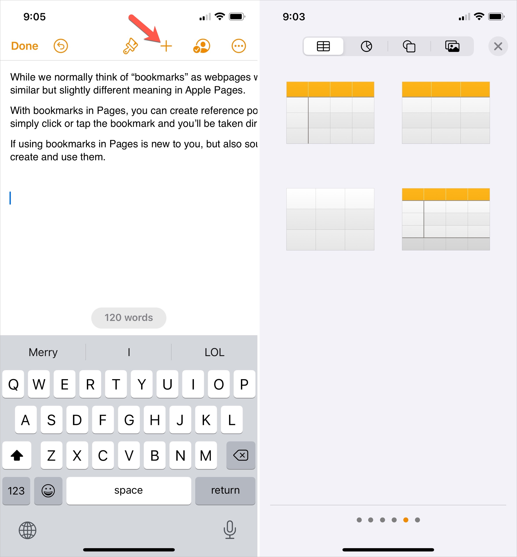 Inserisci una tabella in Pages su iPhone