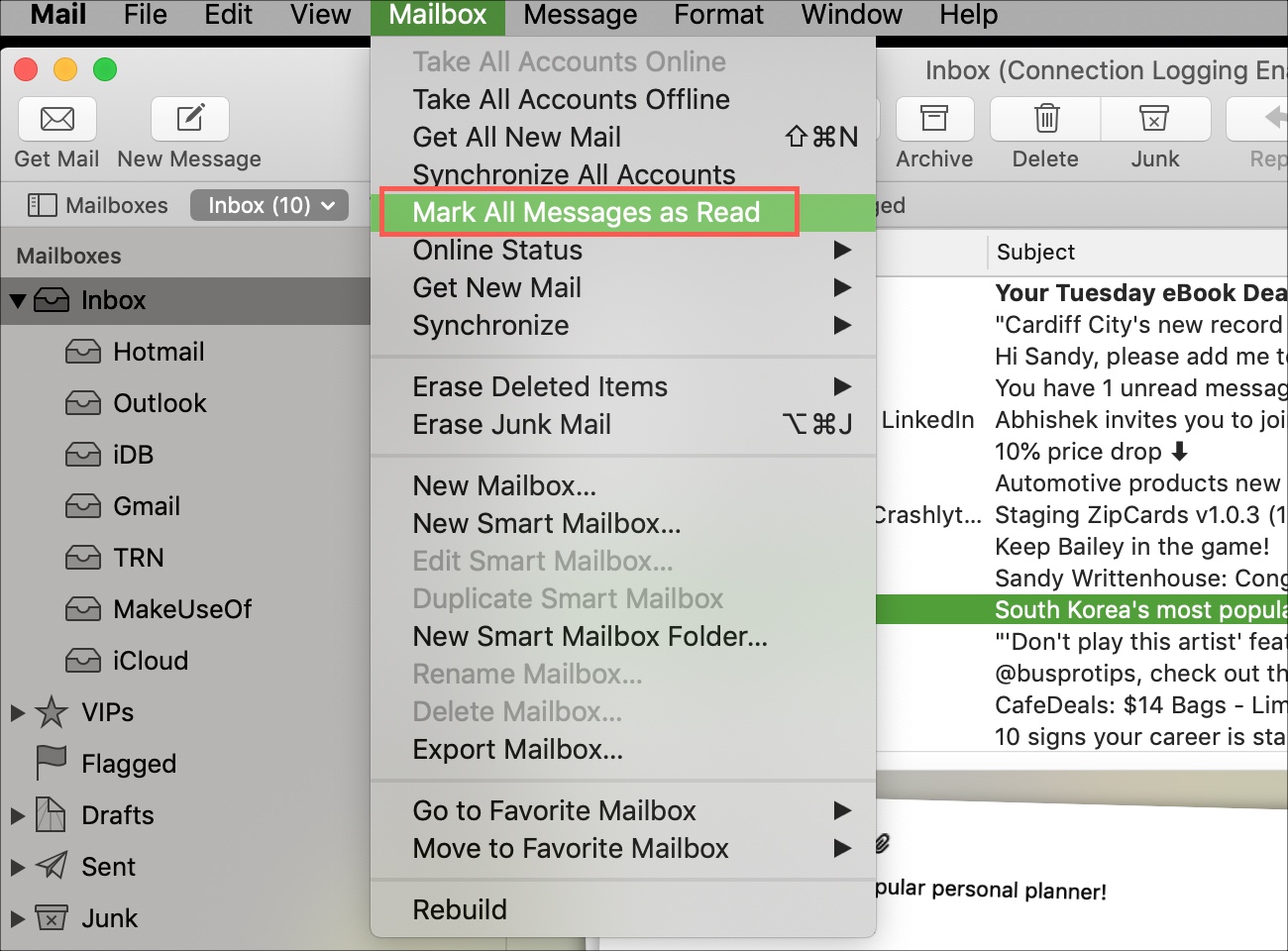 Contrassegna tutti i messaggi come letti su Mac Mail