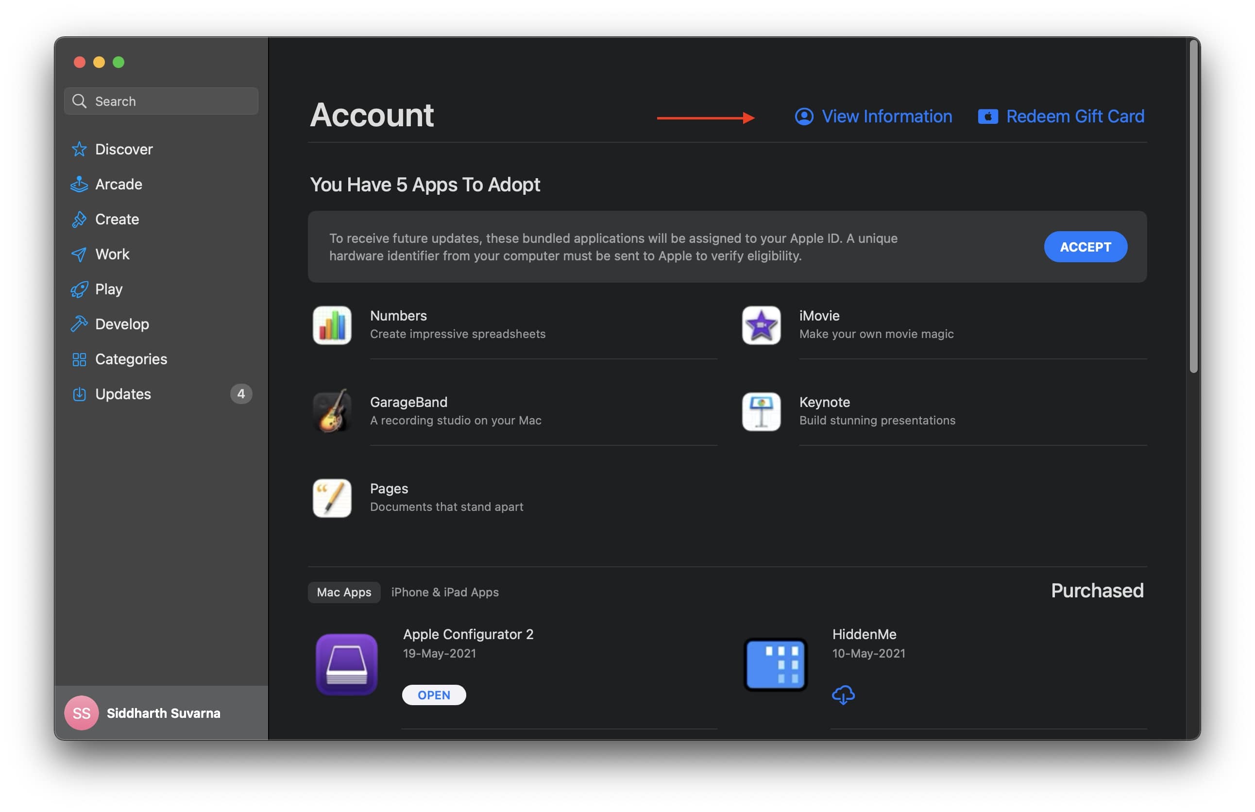 Account dell'App Store del Mac