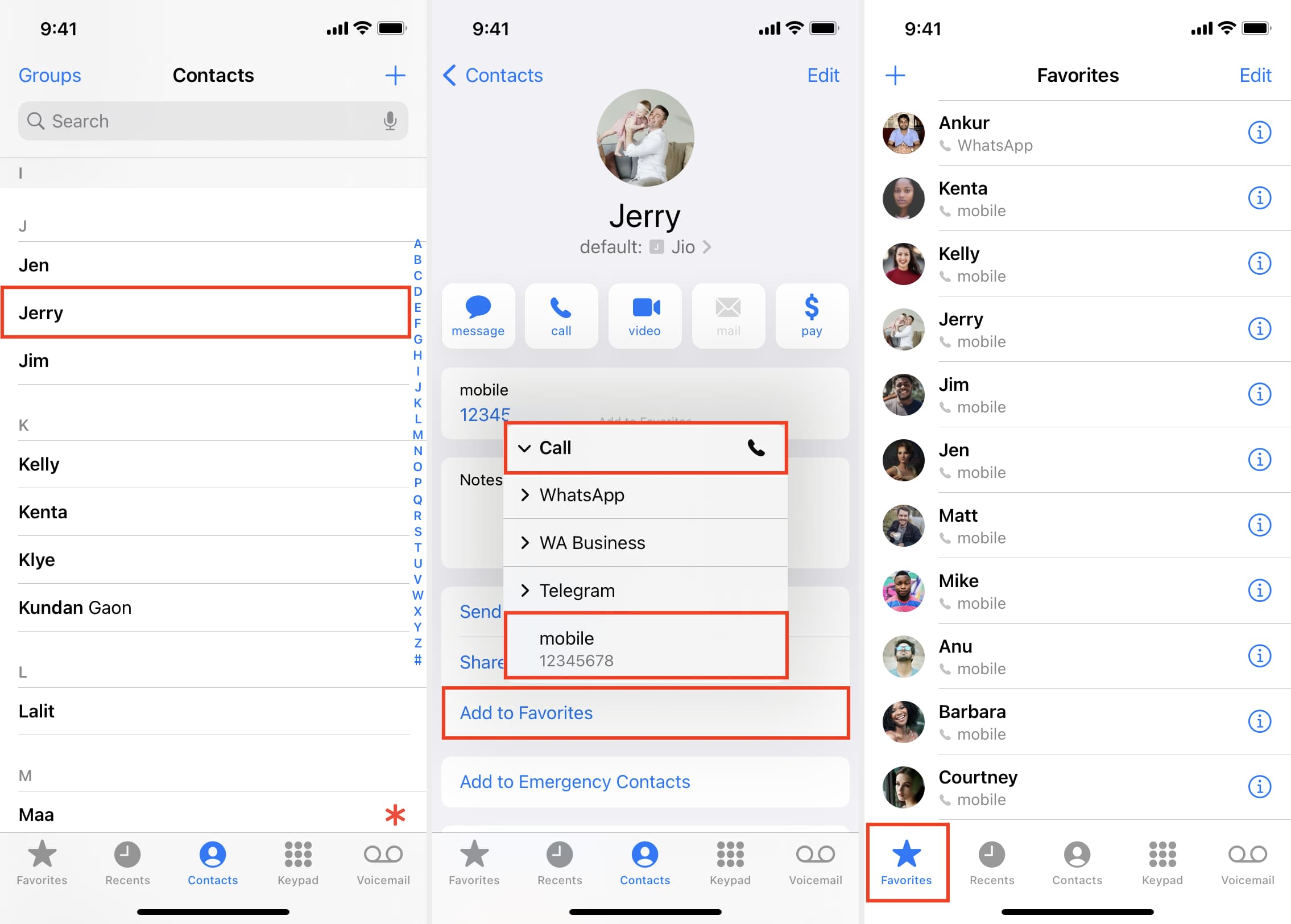 Preferiti nell'app Telefono per la chiamata rapida su iPhone