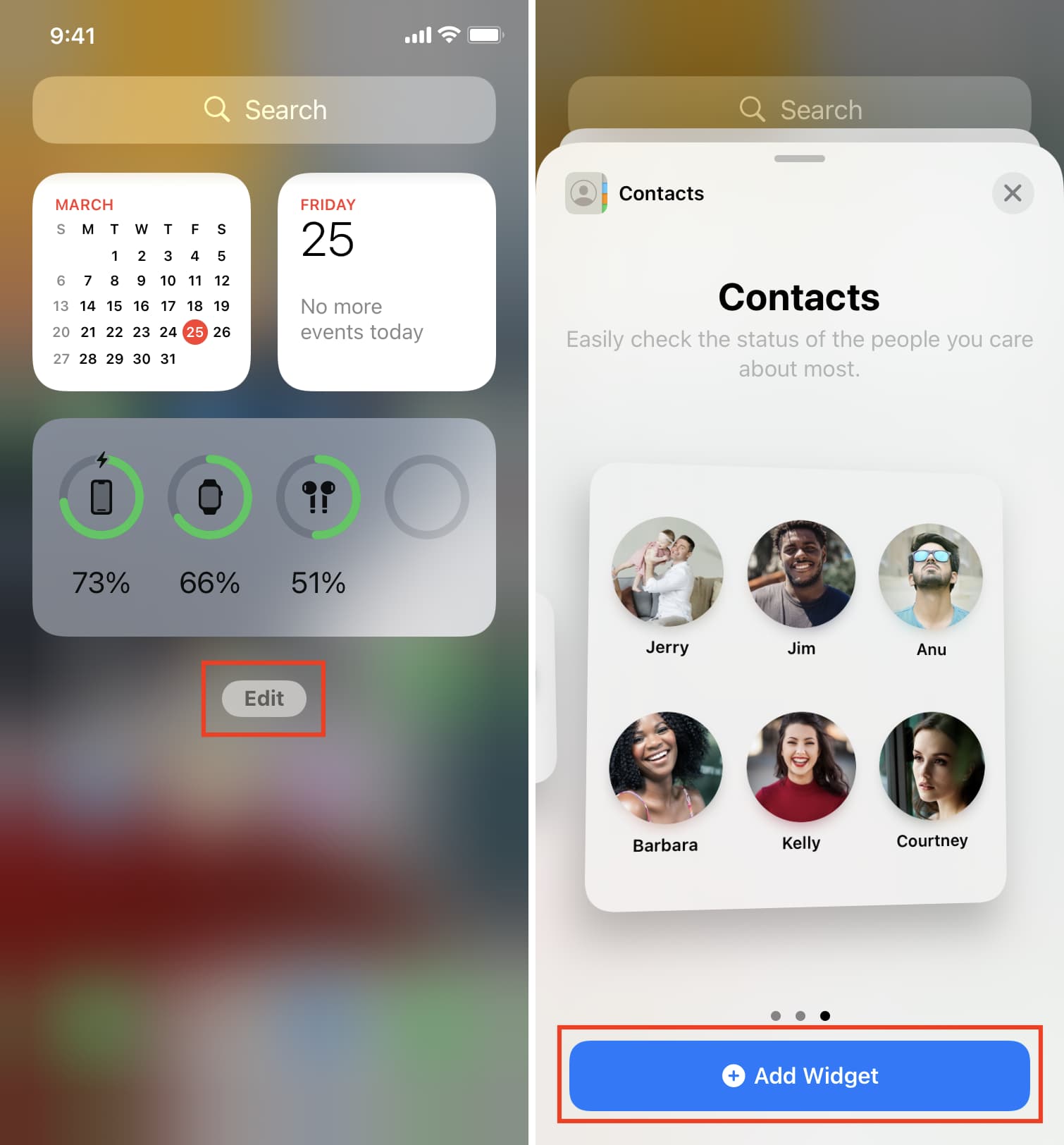 Aggiungi il widget Contatti per la chiamata rapida su iPhone