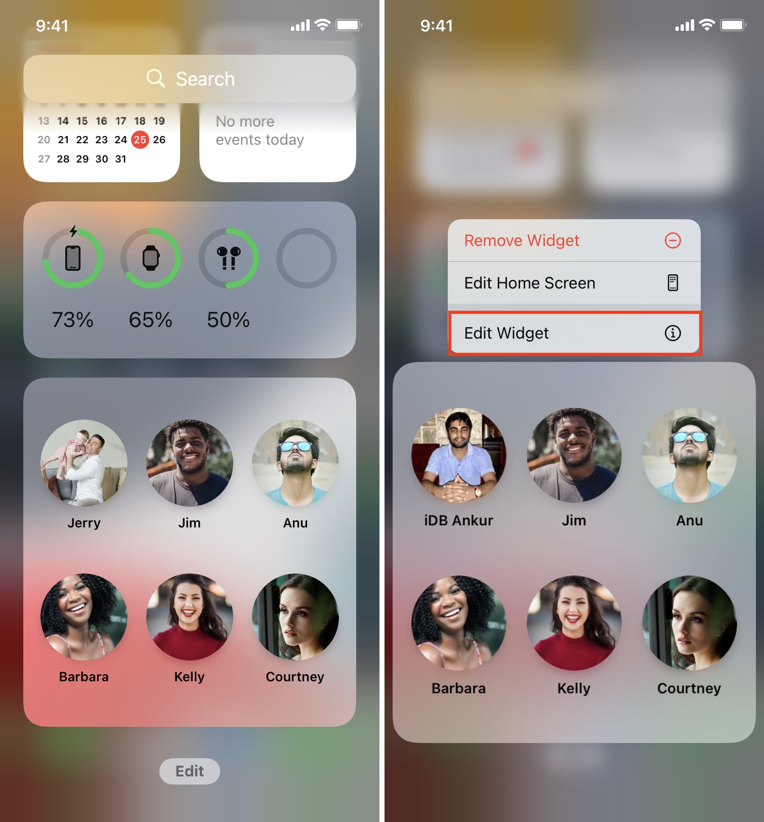 Modifica widget su iPhone per personalizzare i contatti di chiamata rapida