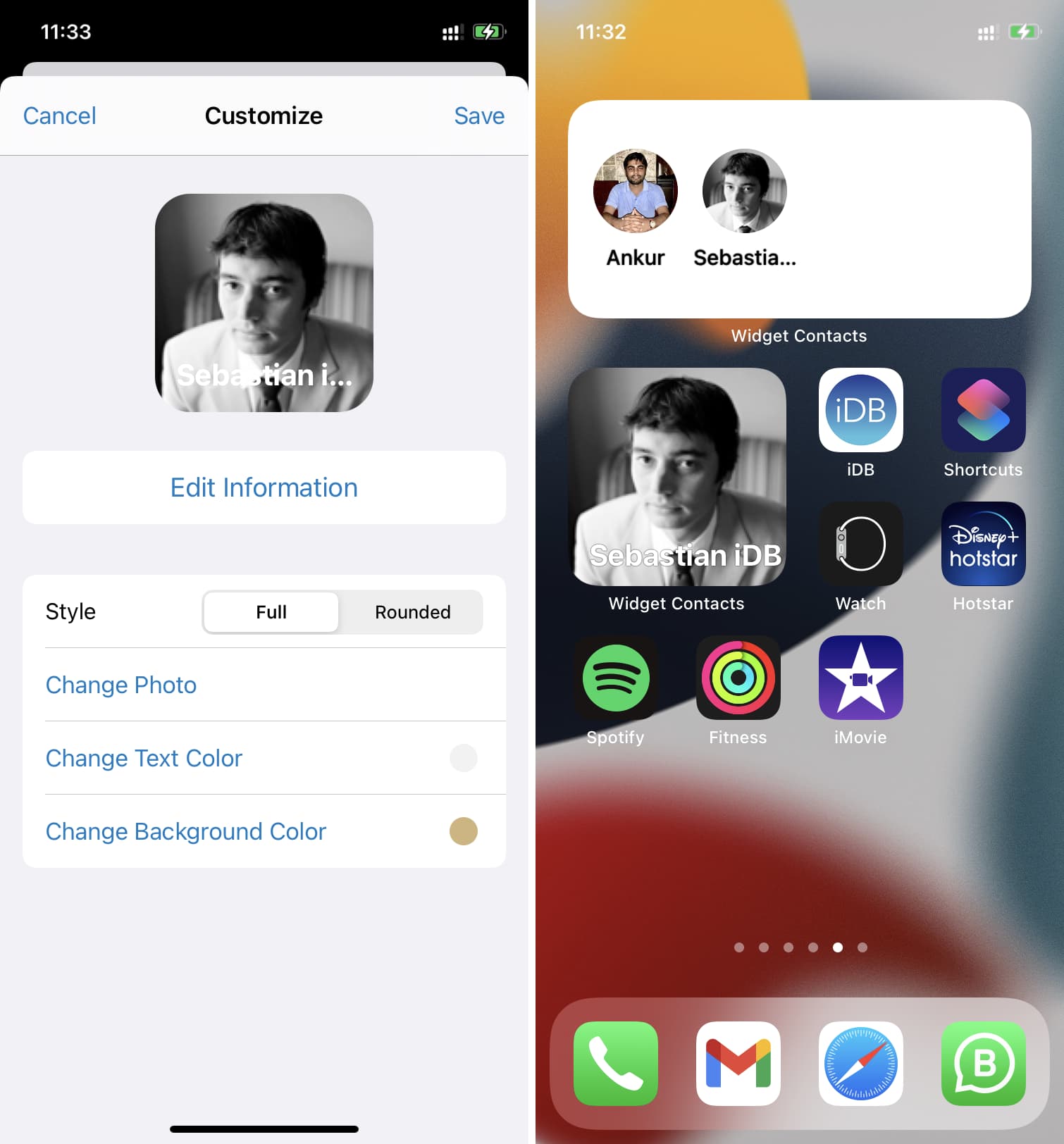 Widget Contatti su iPhone per la composizione rapida