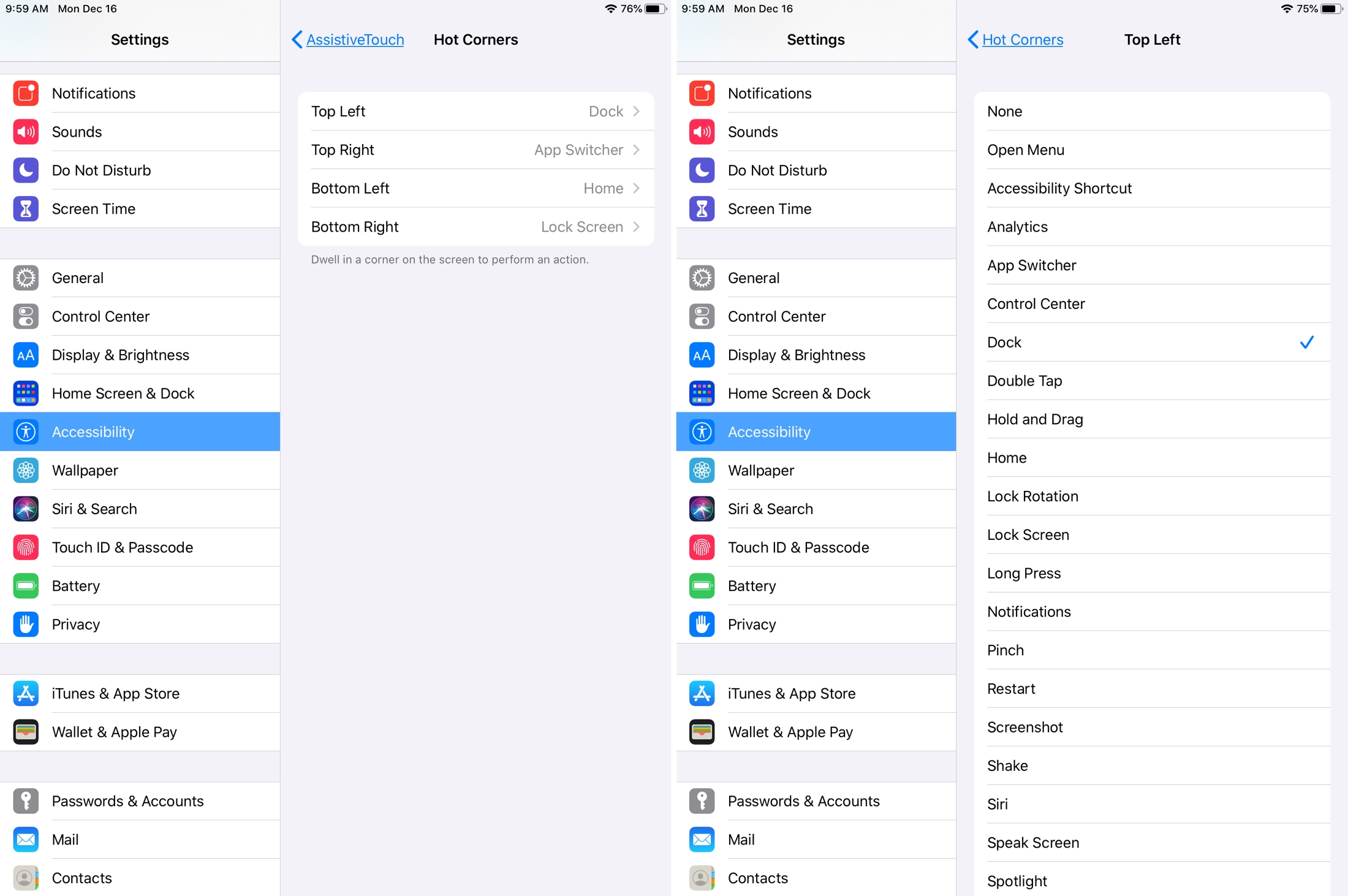 Configura Hot Corners iPad