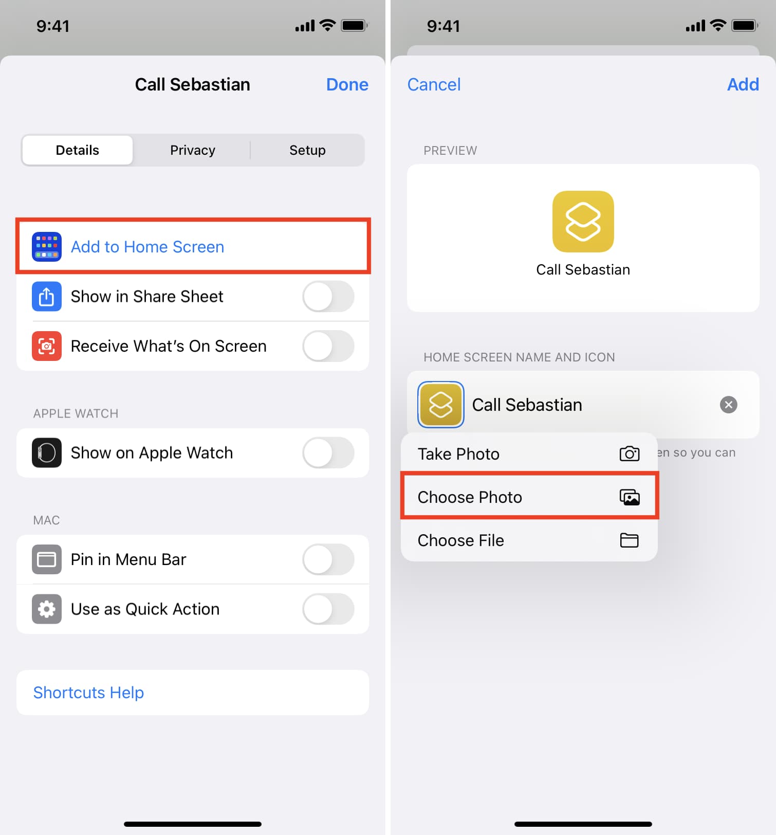 Aggiungi collegamento al contatto alla schermata iniziale di iPhone