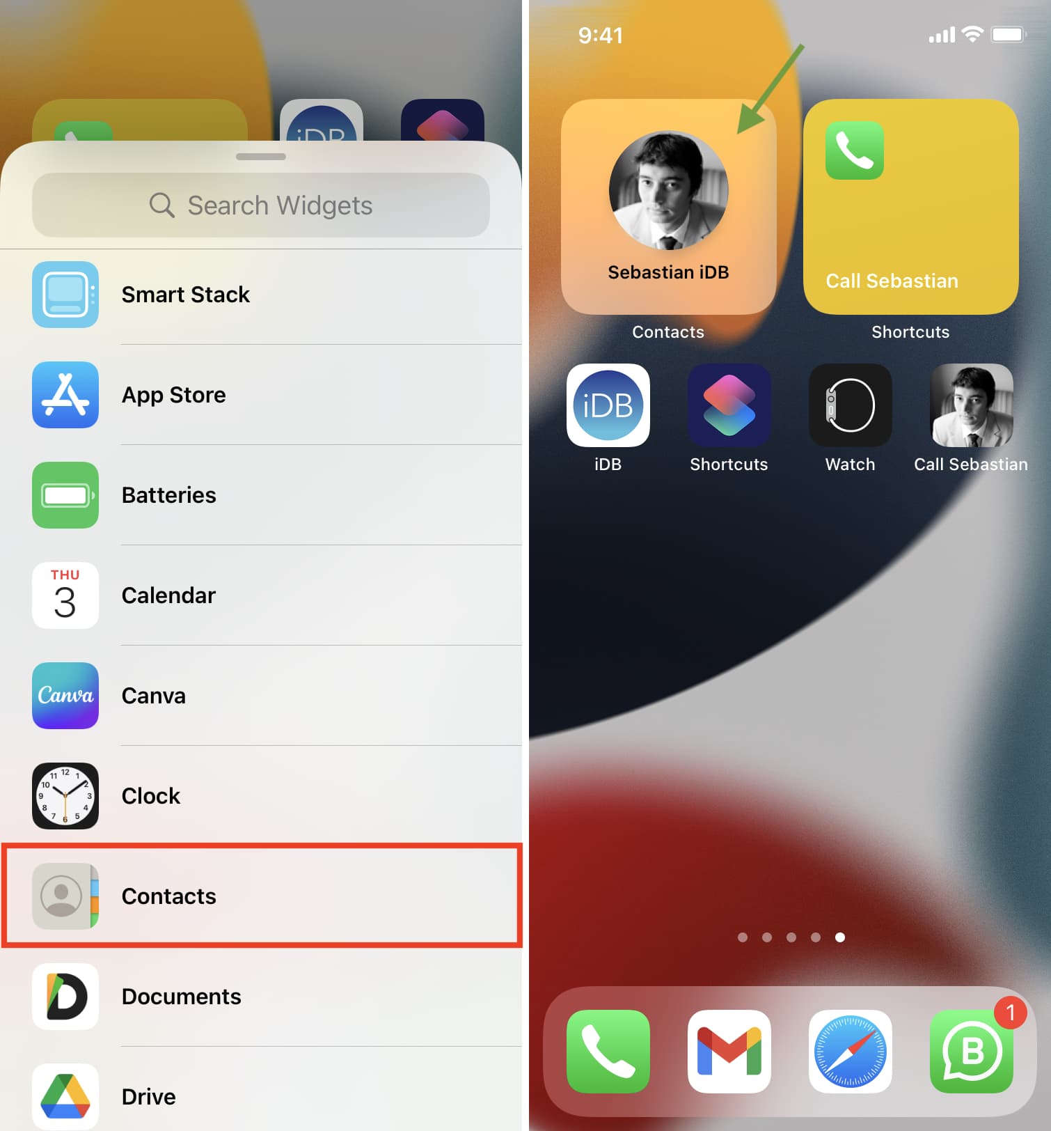 Aggiungi il widget Contatti alla schermata iniziale di iPhone