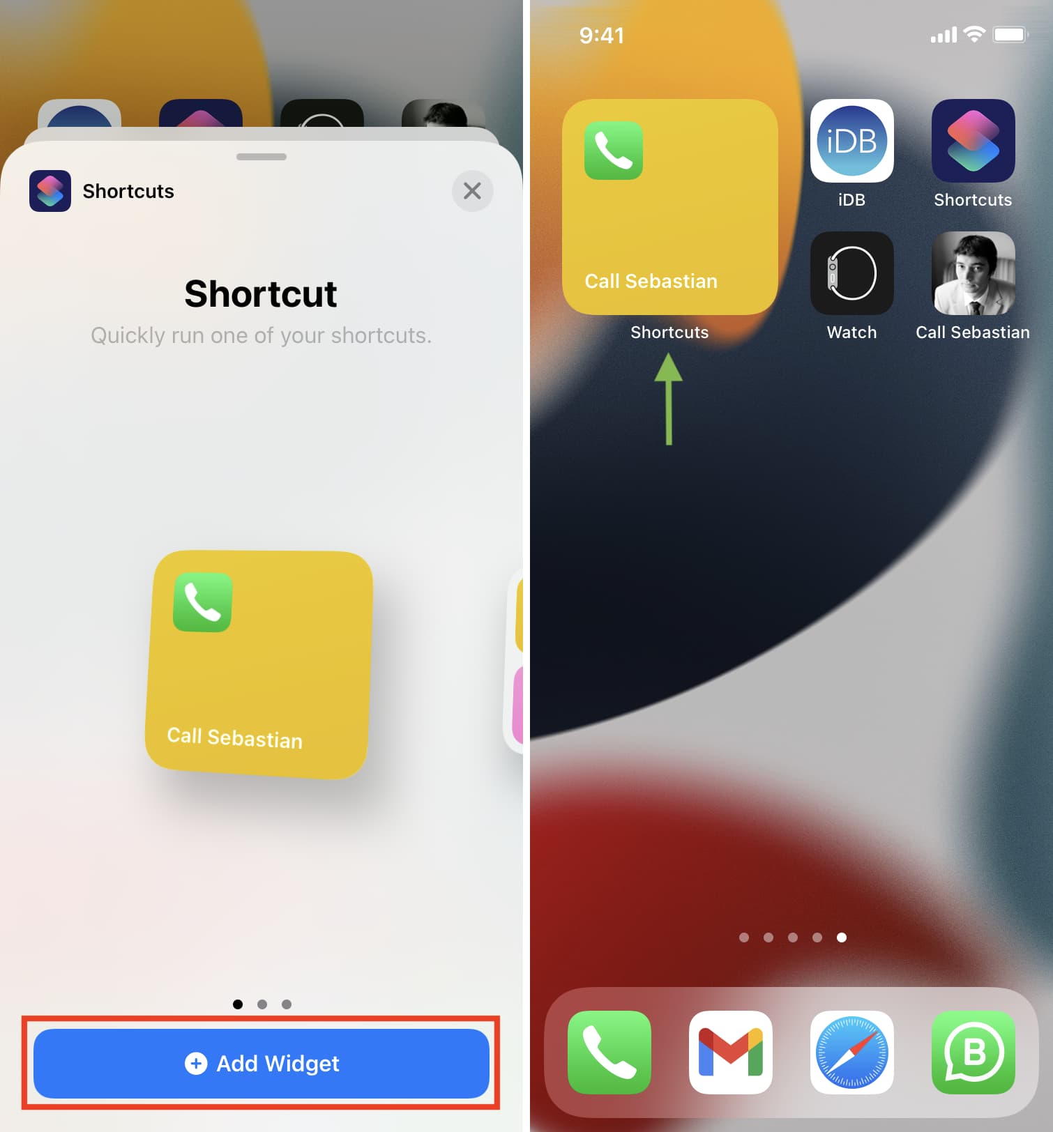 Aggiungi il widget di collegamento alla chiamata alla schermata iniziale di iPhone