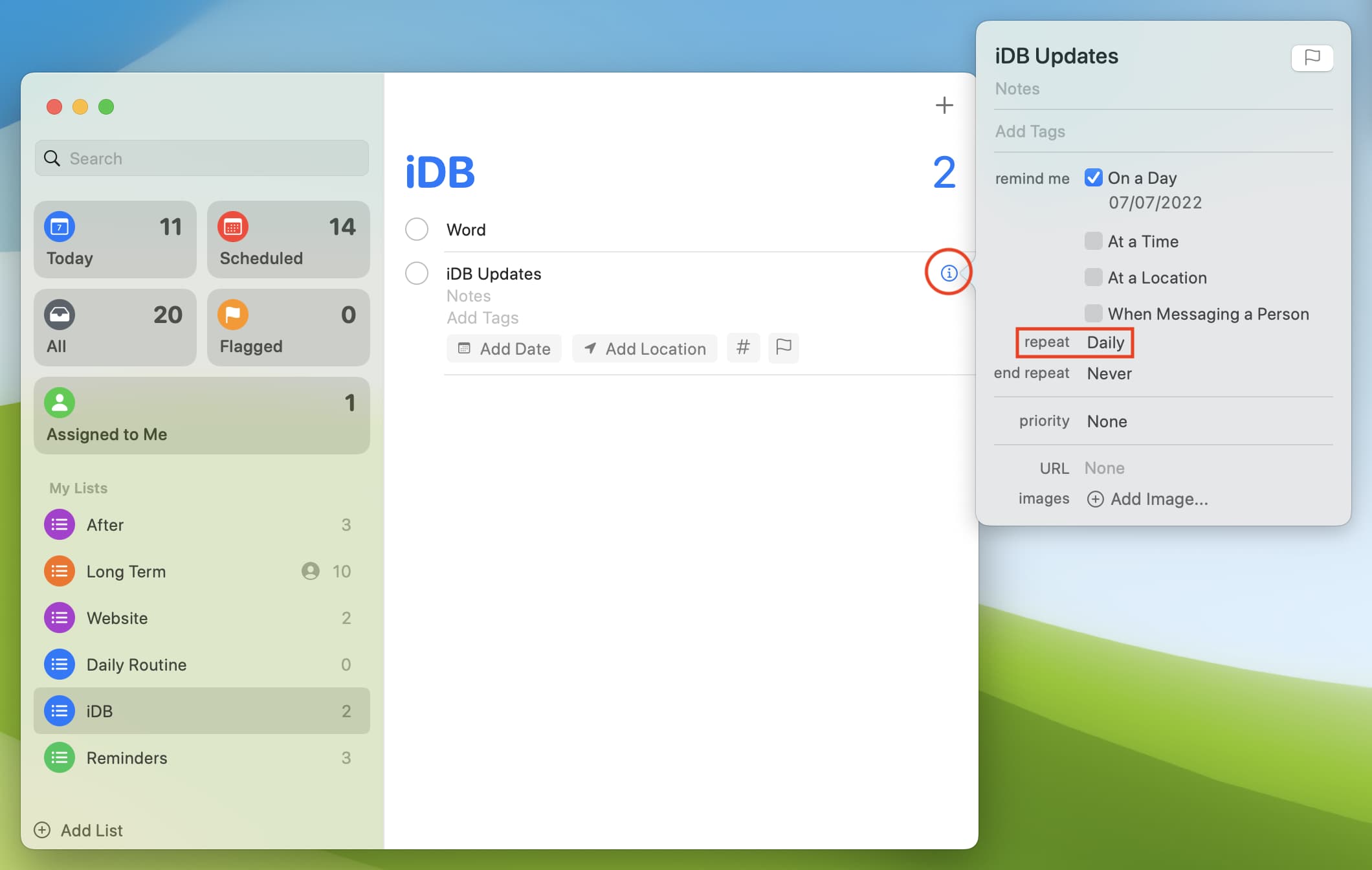 Imposta promemoria ripetuti su Mac