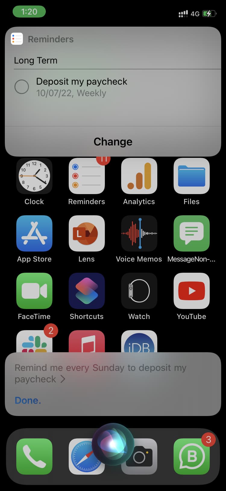 Chiedi a Siri di aggiungere un promemoria ripetuto
