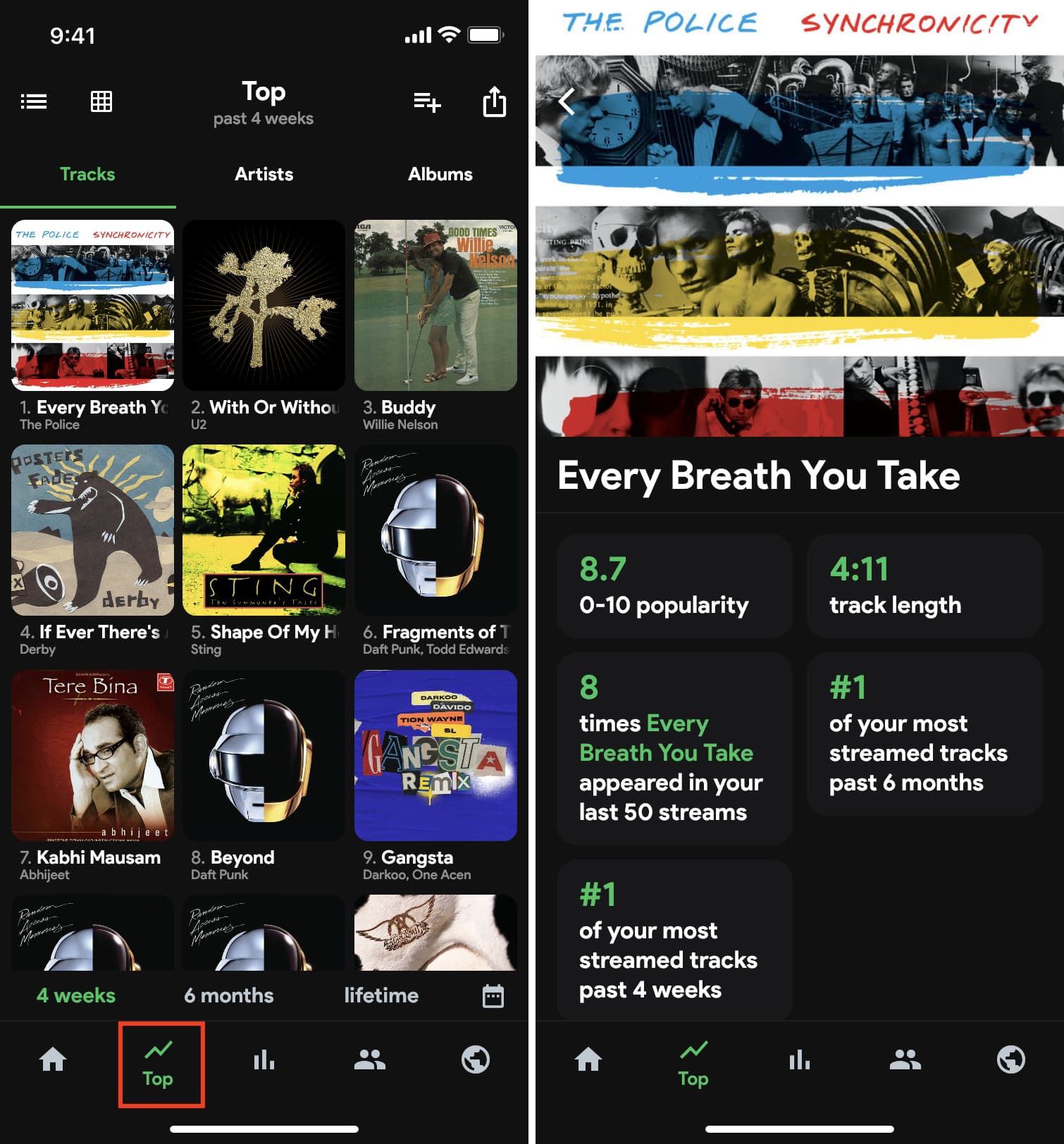 Utilizzo di Spotistats o stats.fm su iPhone per vedere i migliori brani, artisti e altre statistiche di Spotify su Spotify