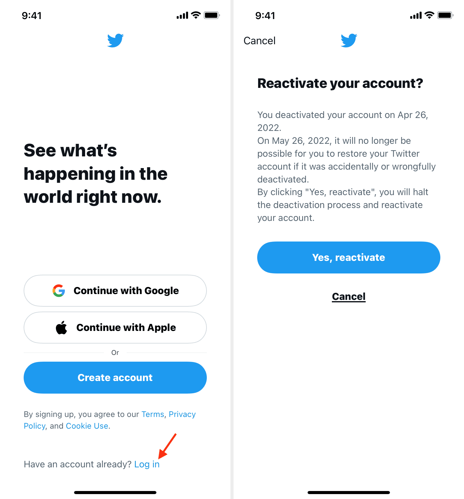 Riattiva il tuo account Twitter