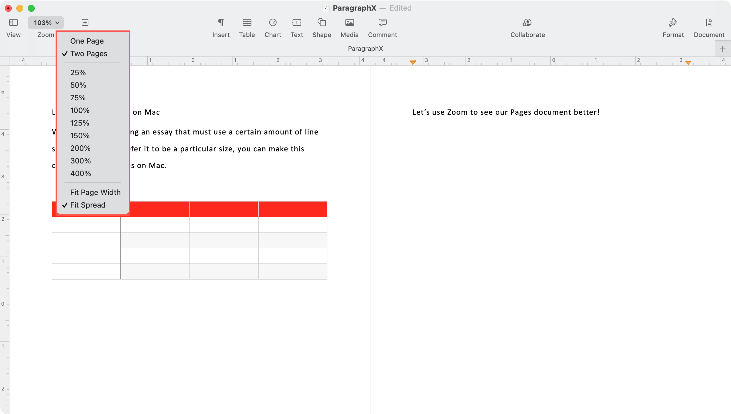 Ingrandisci le pagine per adattarle alla diffusione su Mac